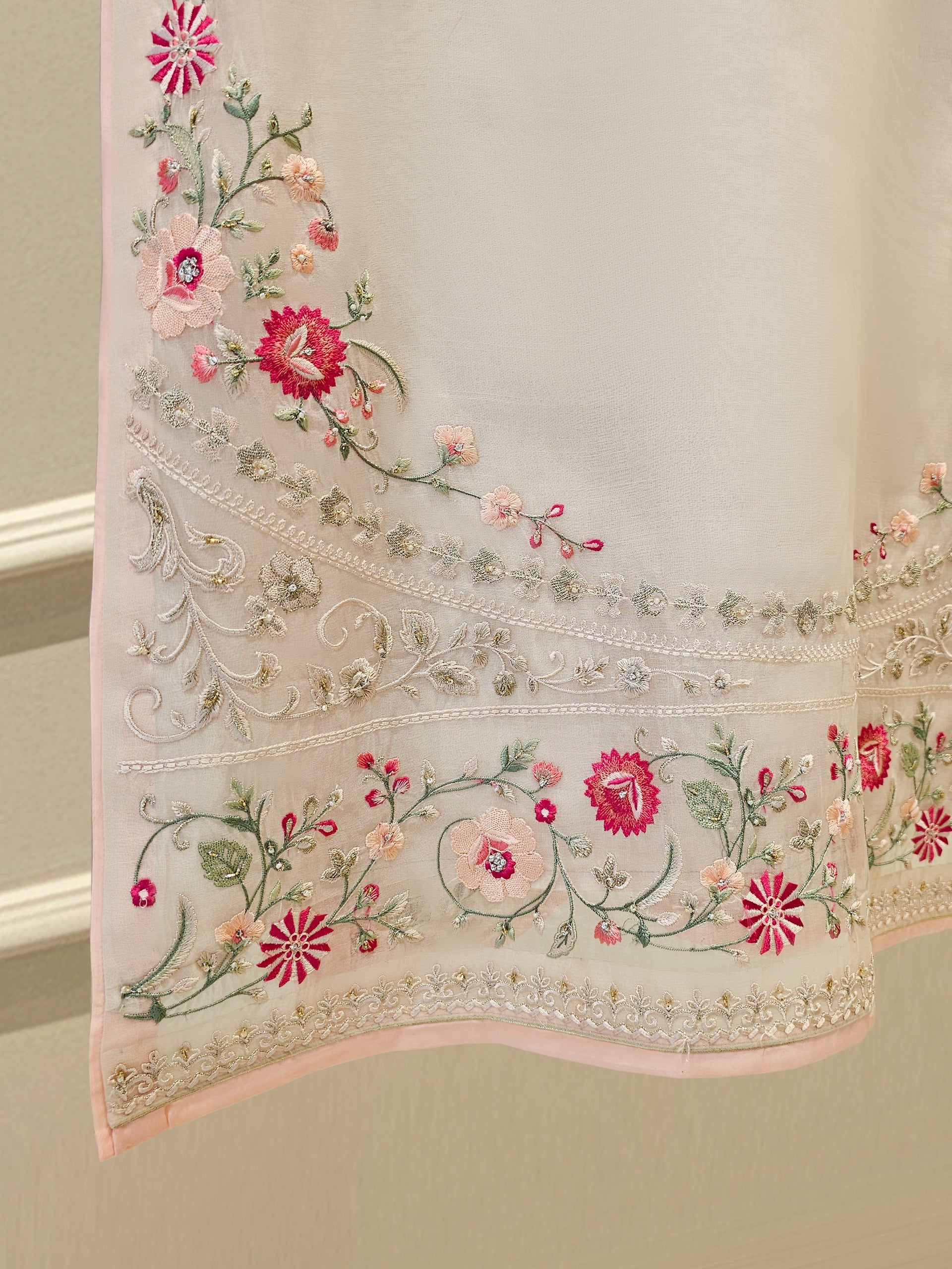 3 Piece - Pure Organza Embroidered Suit S111619 - Image 5