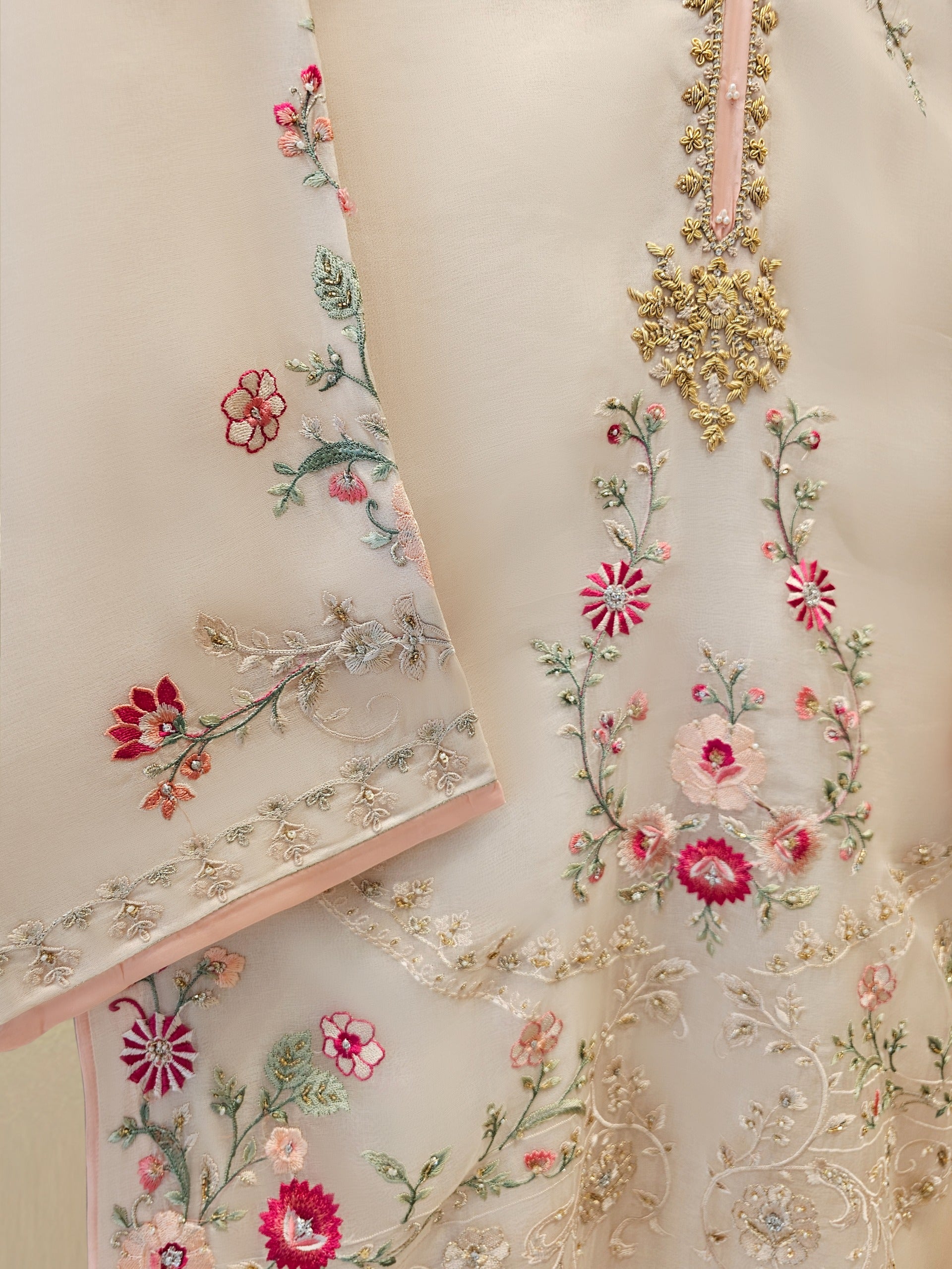 3 Piece - Pure Organza Embroidered Suit S111619 - Image 8