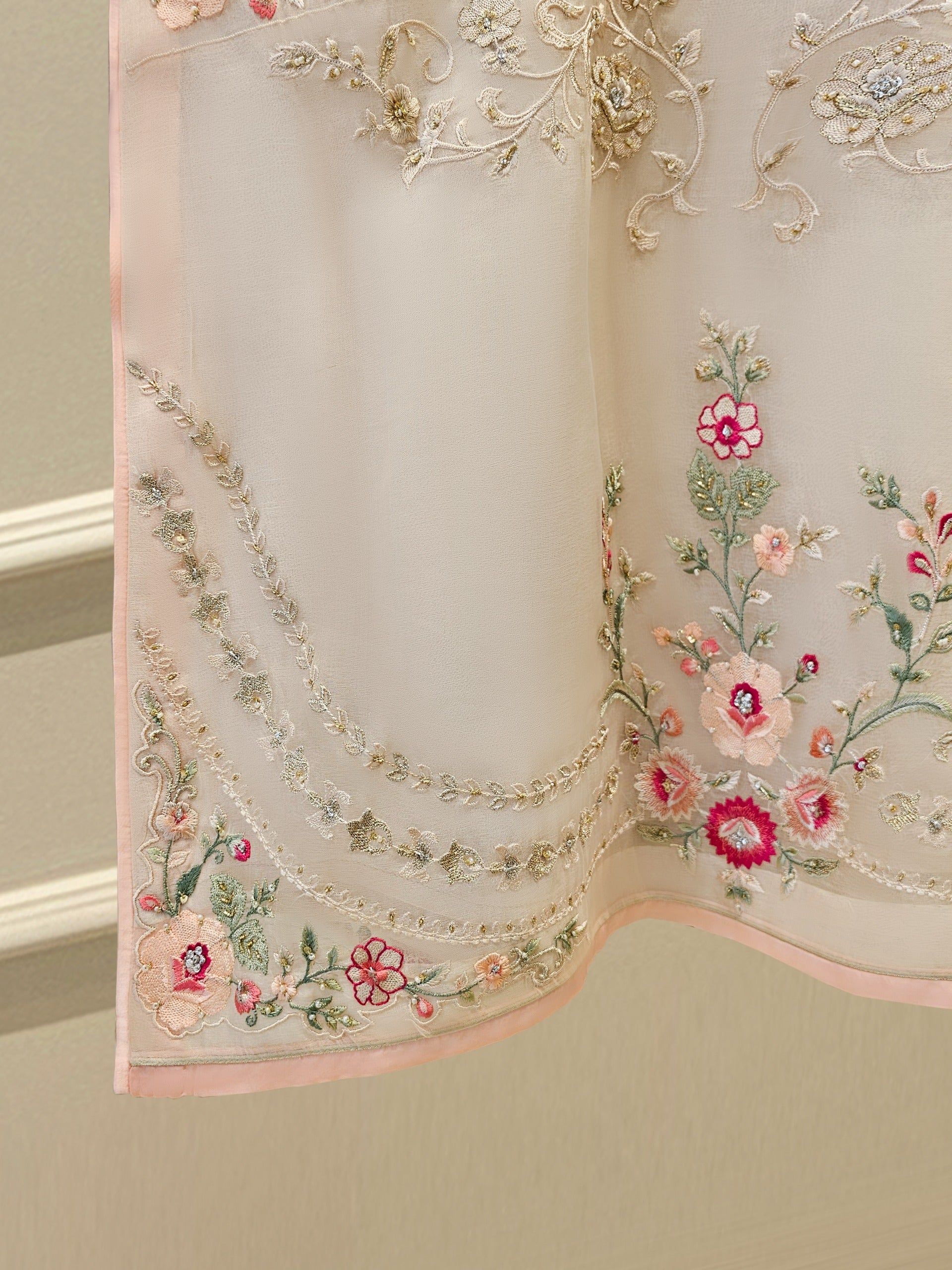 3 Piece - Pure Organza Embroidered Suit S111619 - Image 9