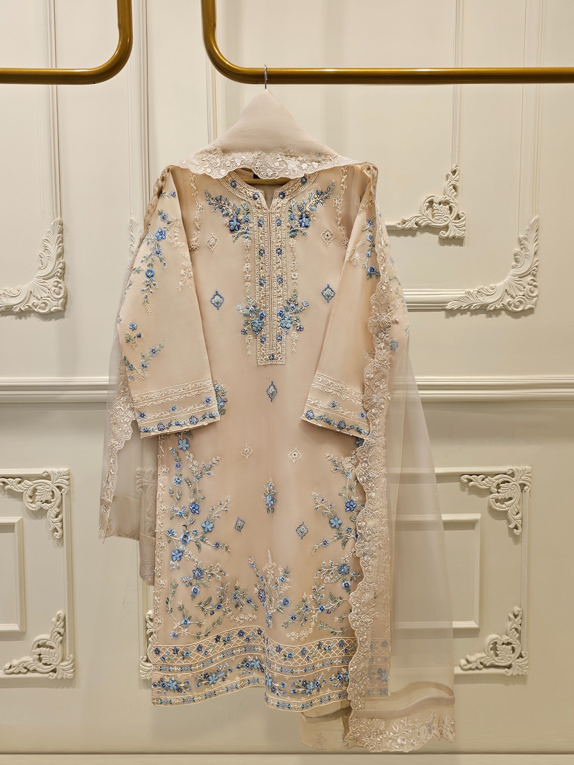 3 Piece - Pure Organza Embroidered Suit S111627