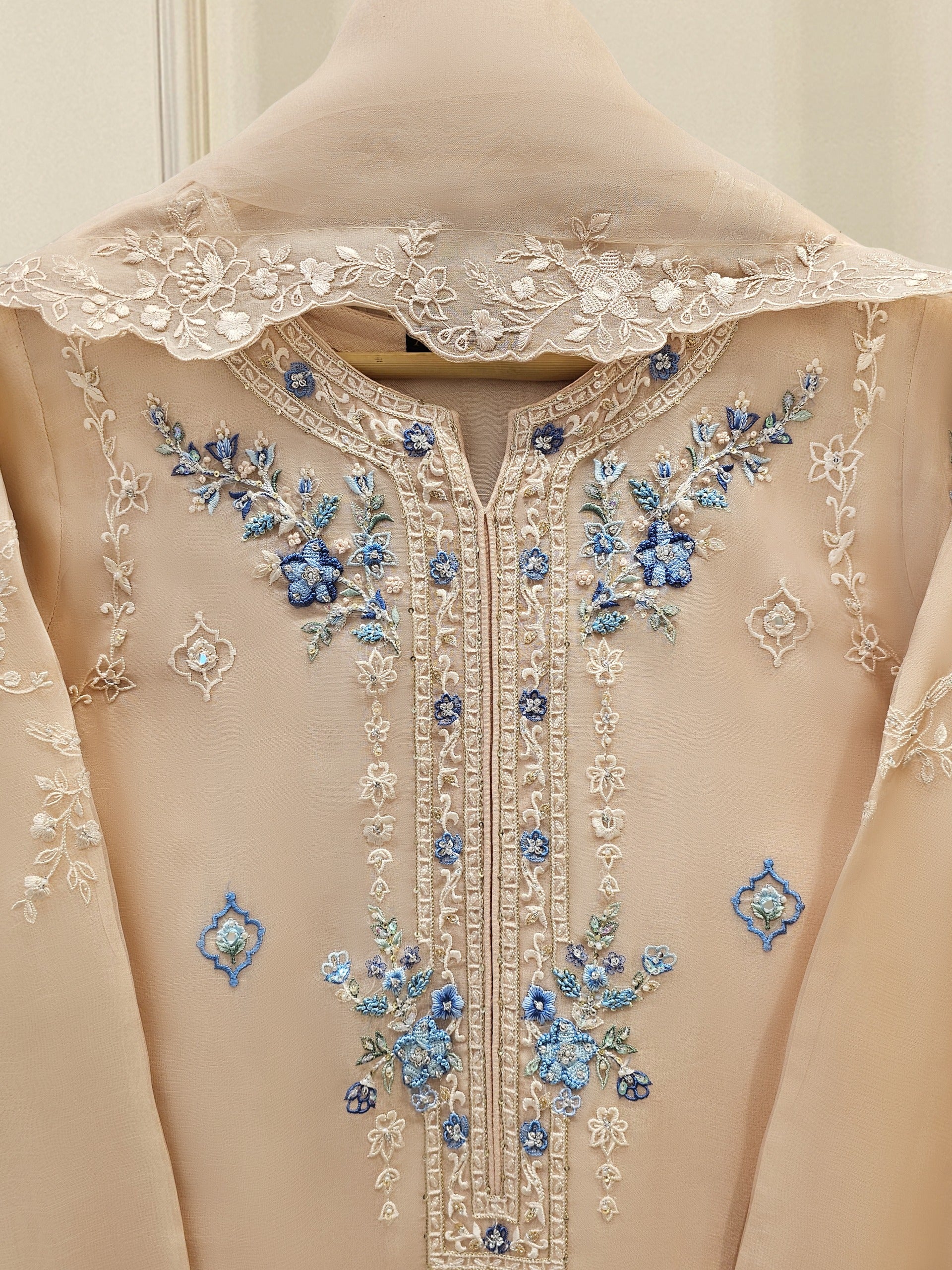 3 Piece - Pure Organza Embroidered Suit S111627 - Image 2