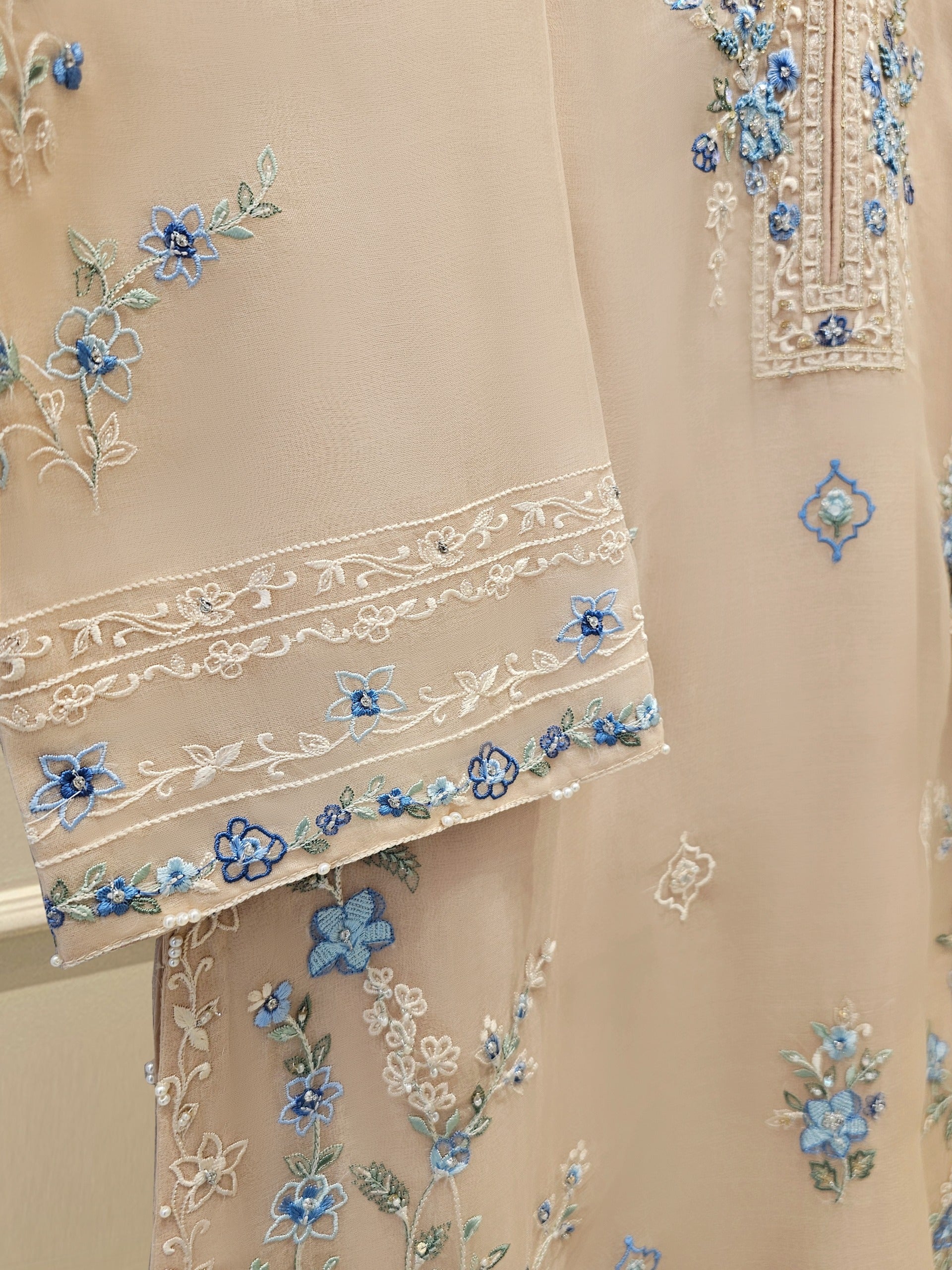 3 Piece - Pure Organza Embroidered Suit S111627 - Image 3