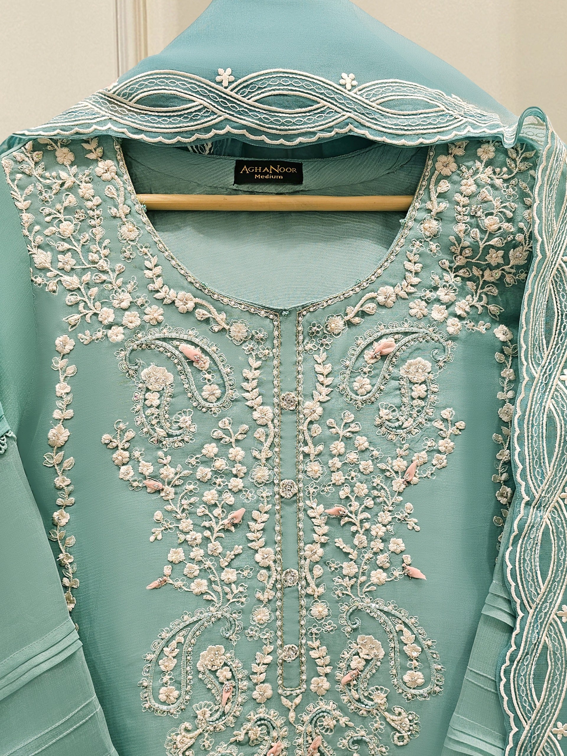 3 Piece - Pure Organza Embroidered Suit S111651 - Image 2