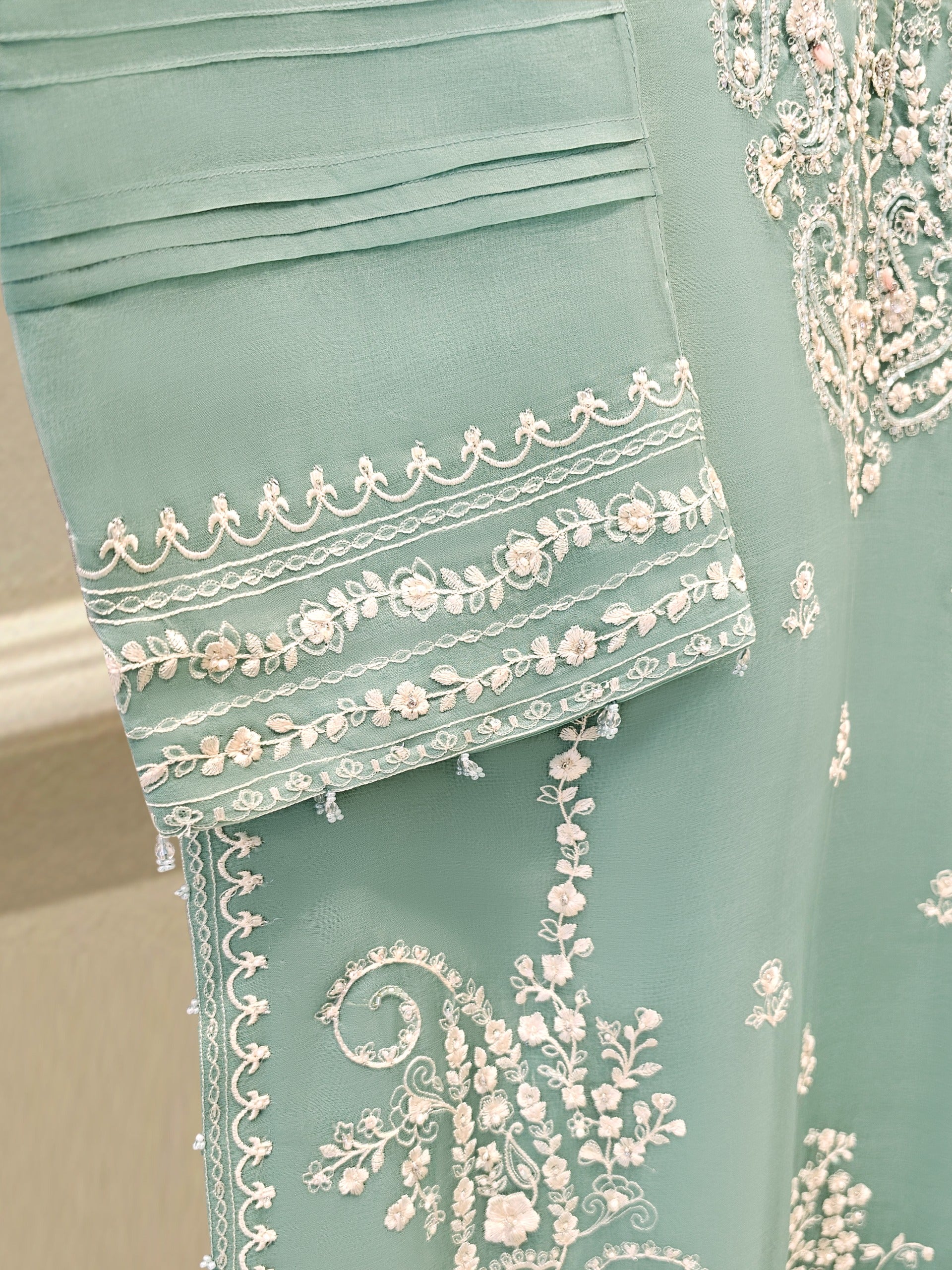 3 Piece - Pure Organza Embroidered Suit S111651 - Image 5