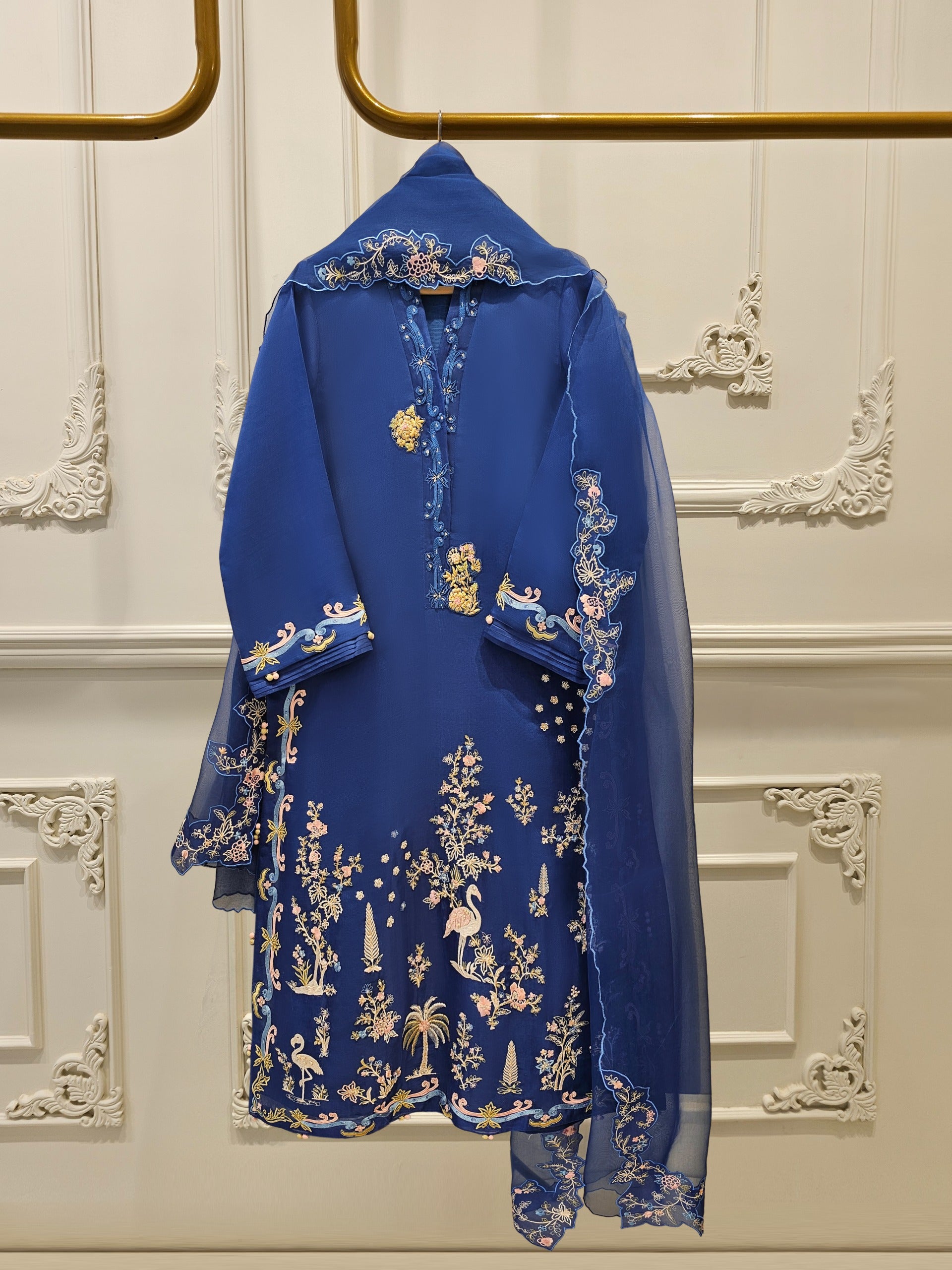 3 Piece - Pure Organza Embroidered Suit S111652
