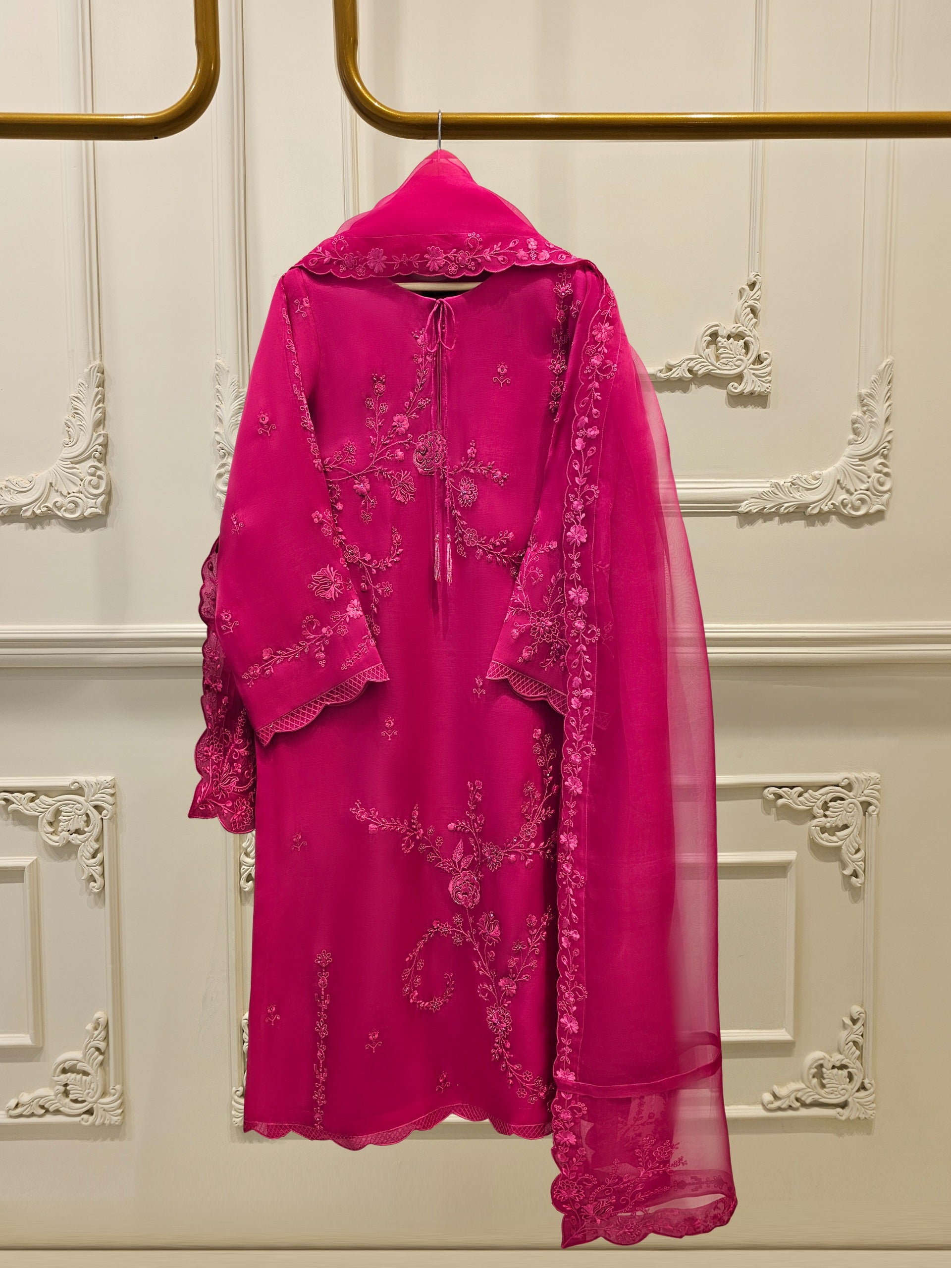 3 Piece - Pure Organza Embroidered Suit S111656