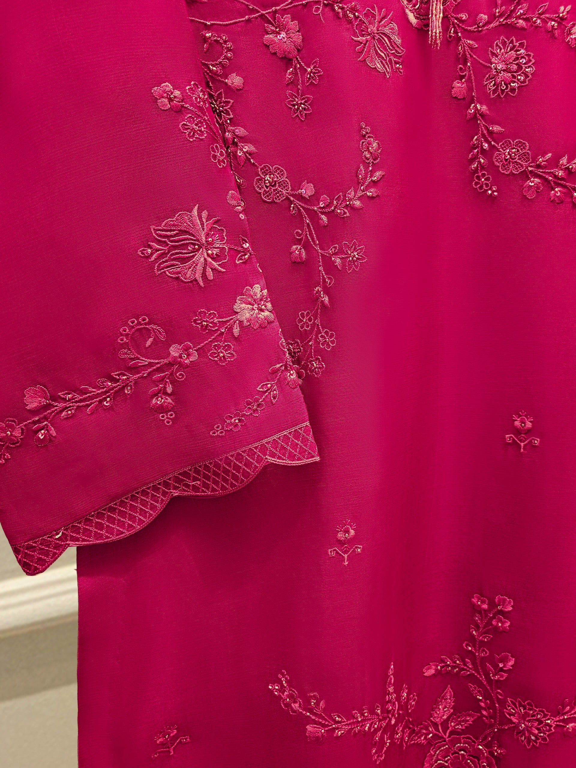 3 Piece - Pure Organza Embroidered Suit S111656 - Image 3