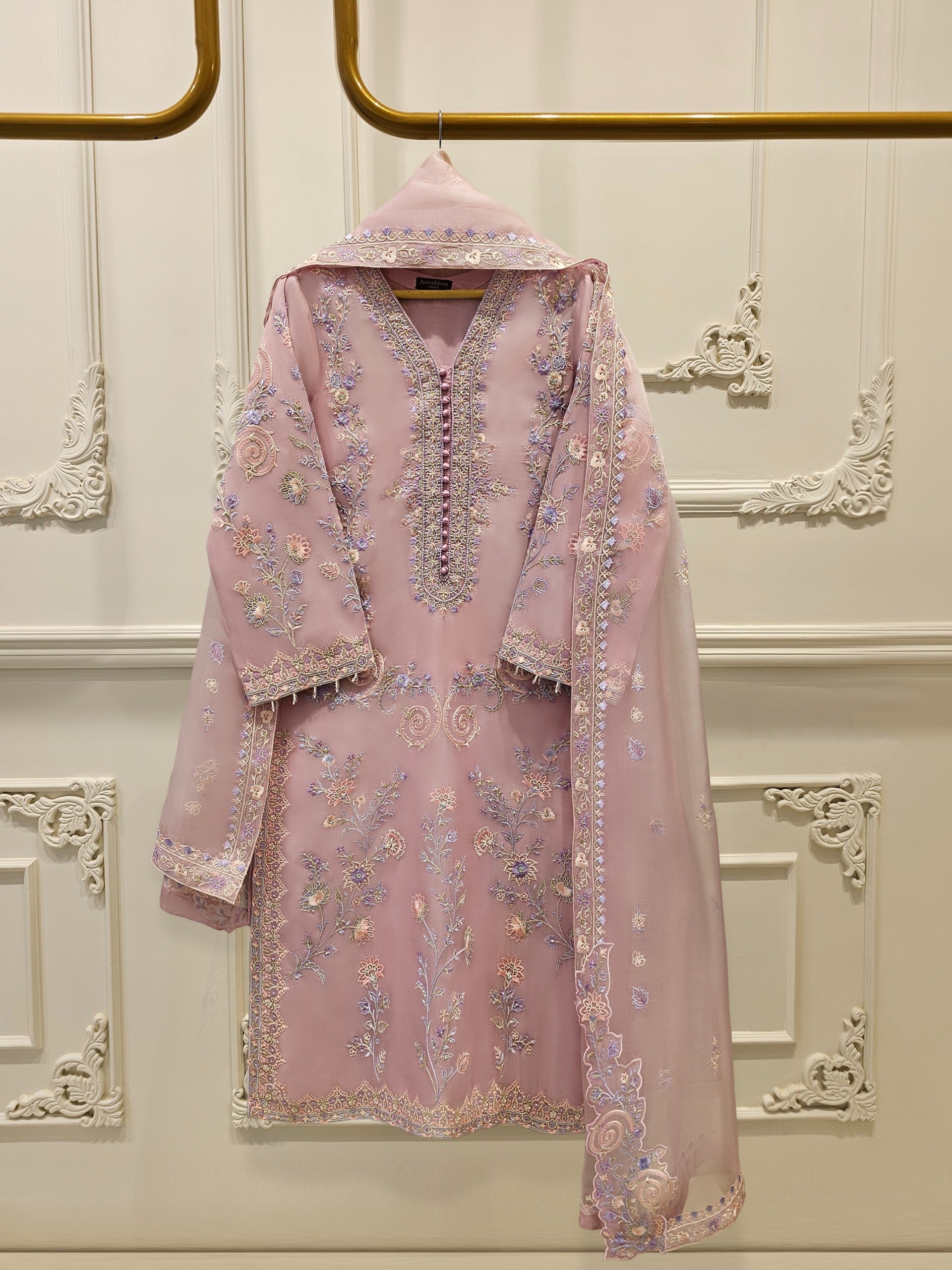 3 Piece - Pure Organza Embroidered Suit S111664