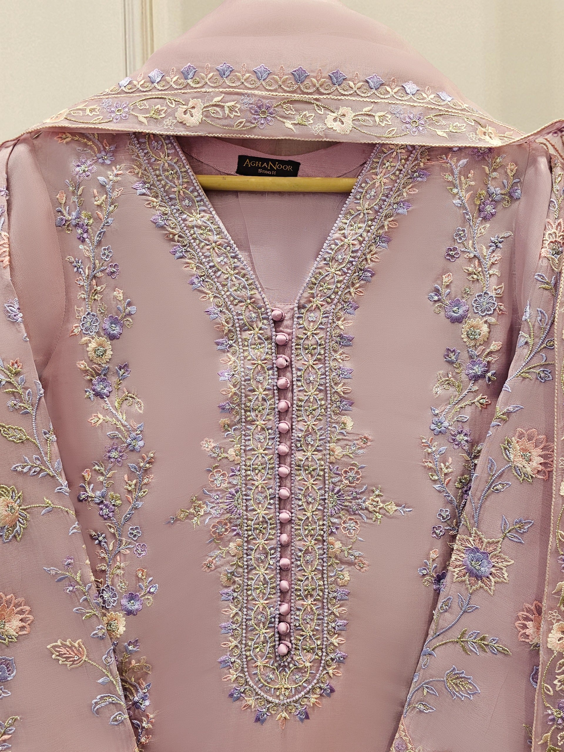 3 Piece - Pure Organza Embroidered Suit S111664 - Image 2