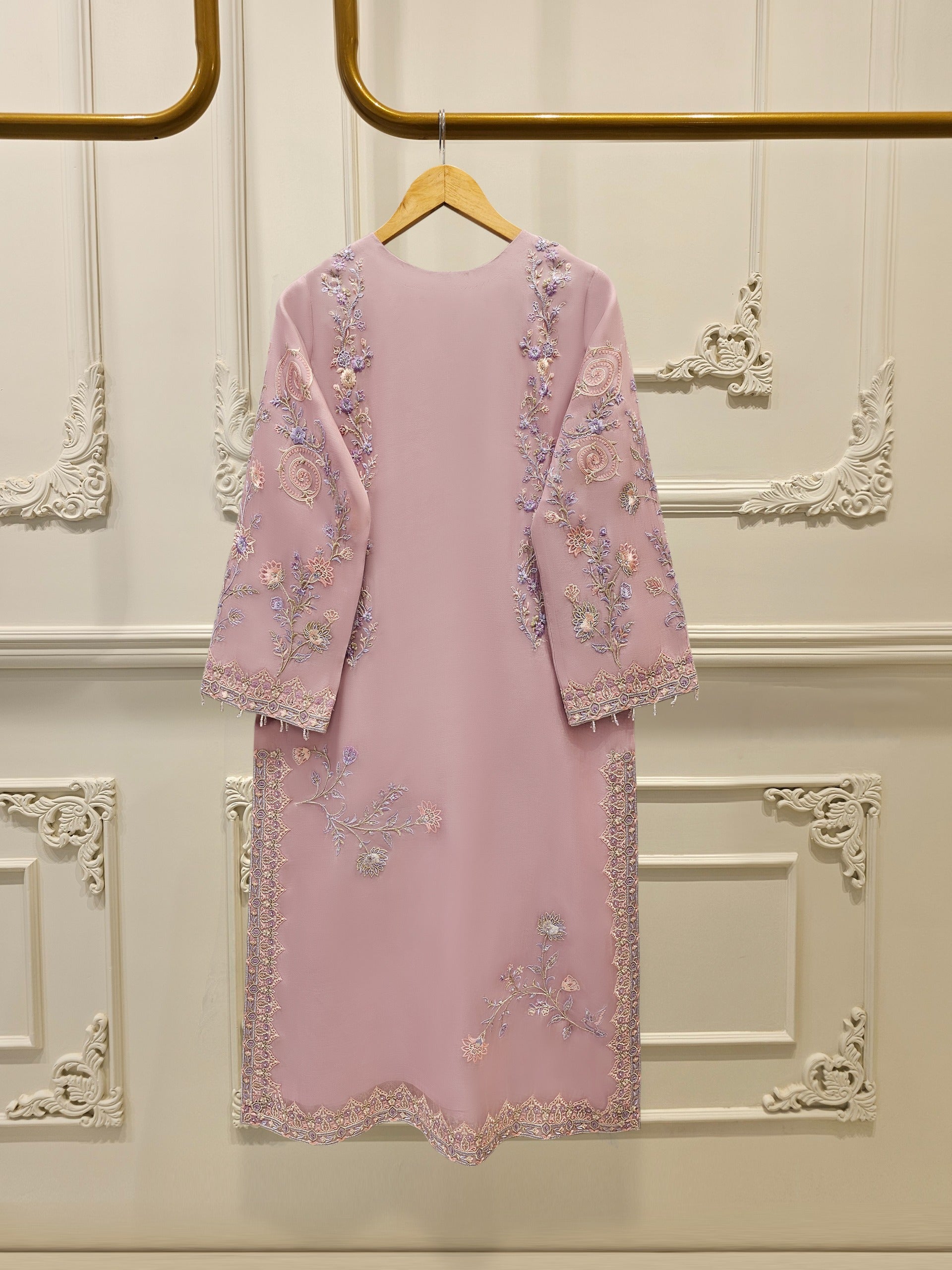 3 Piece - Pure Organza Embroidered Suit S111664 - Image 4