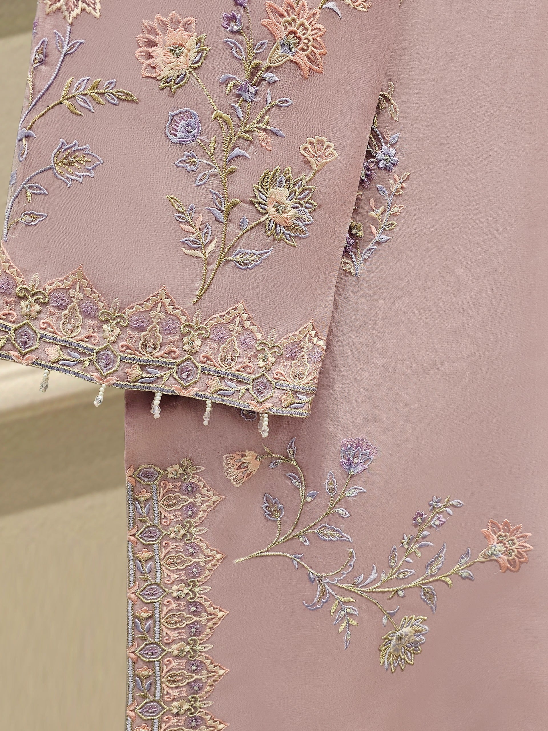 3 Piece - Pure Organza Embroidered Suit S111664 - Image 5