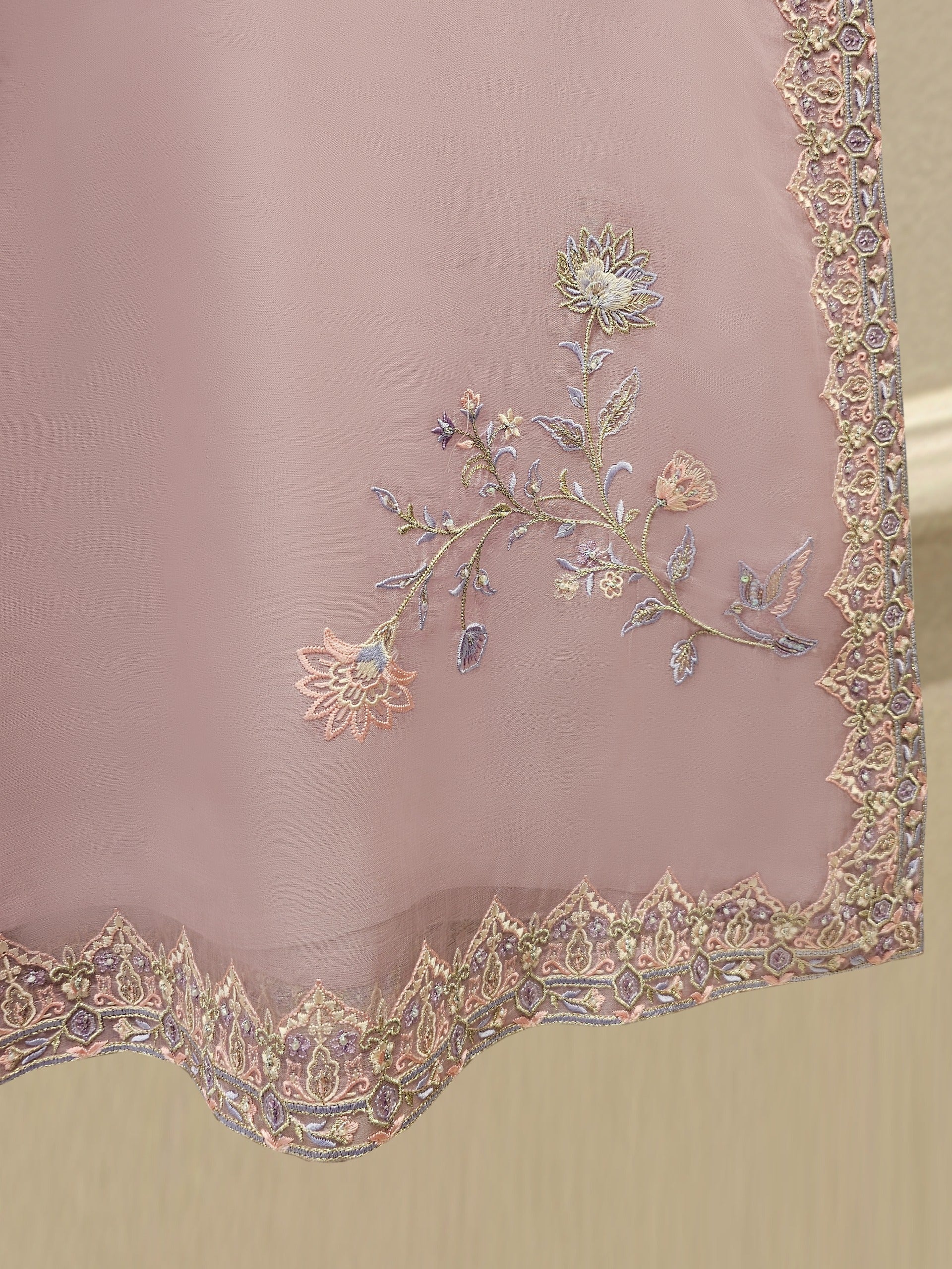 3 Piece - Pure Organza Embroidered Suit S111664 - Image 7