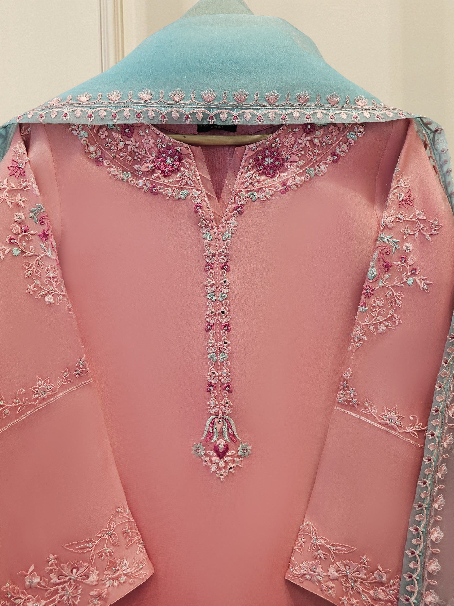 3 Piece - Pure Organza Embroidered Suit S111667 - Image 2