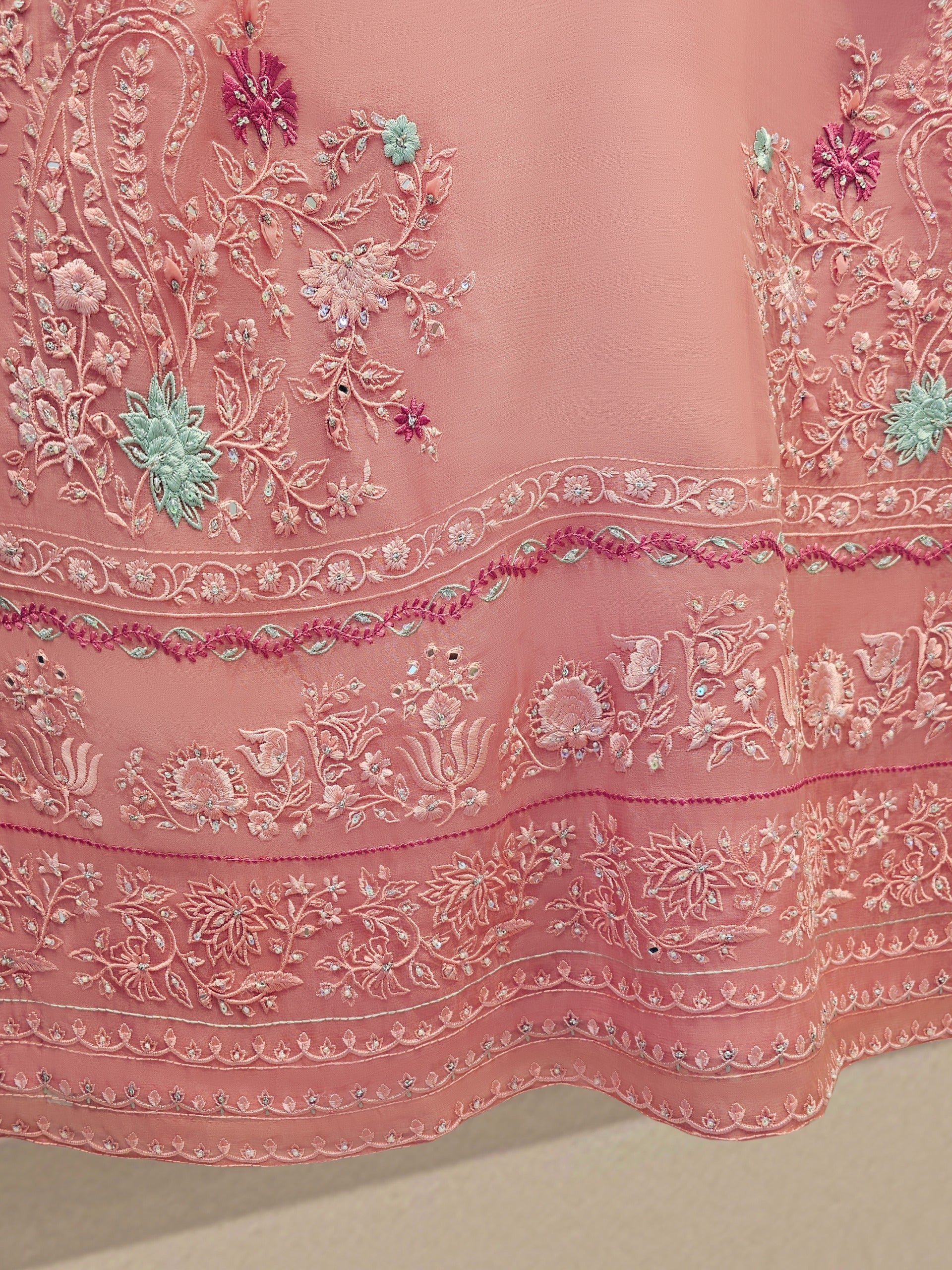 3 Piece - Pure Organza Embroidered Suit S111667 - Image 3