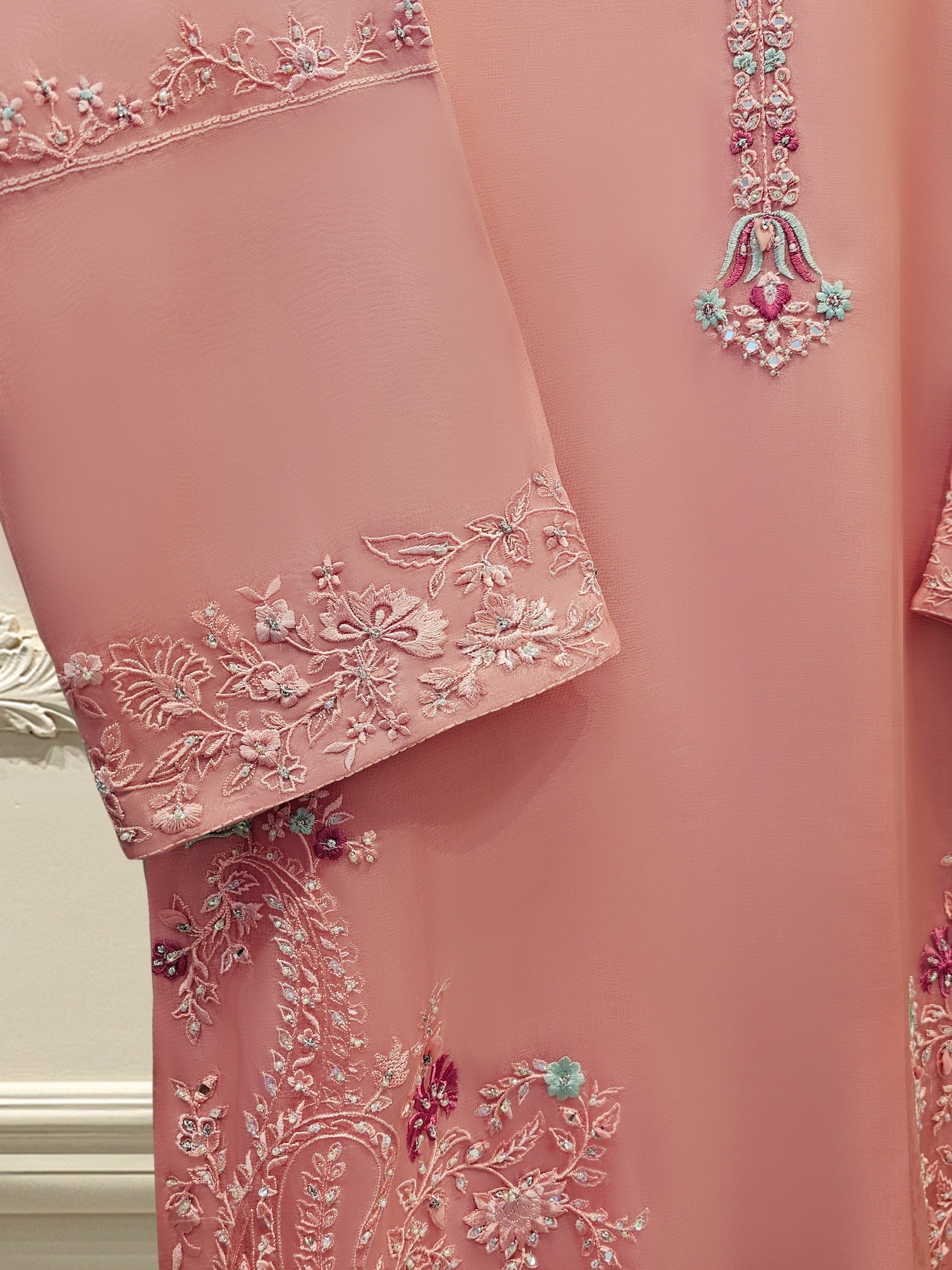 3 Piece - Pure Organza Embroidered Suit S111667 - Image 4