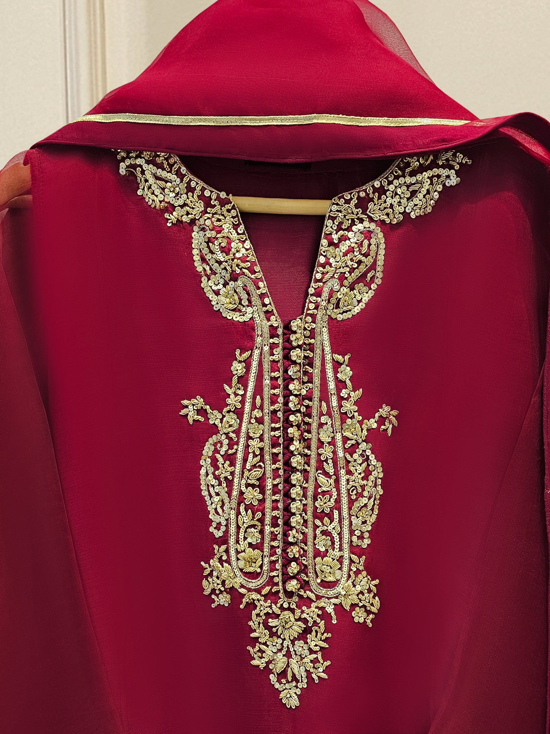 3 Piece - Pure Organza Embroidered Suit S111710 - Image 2