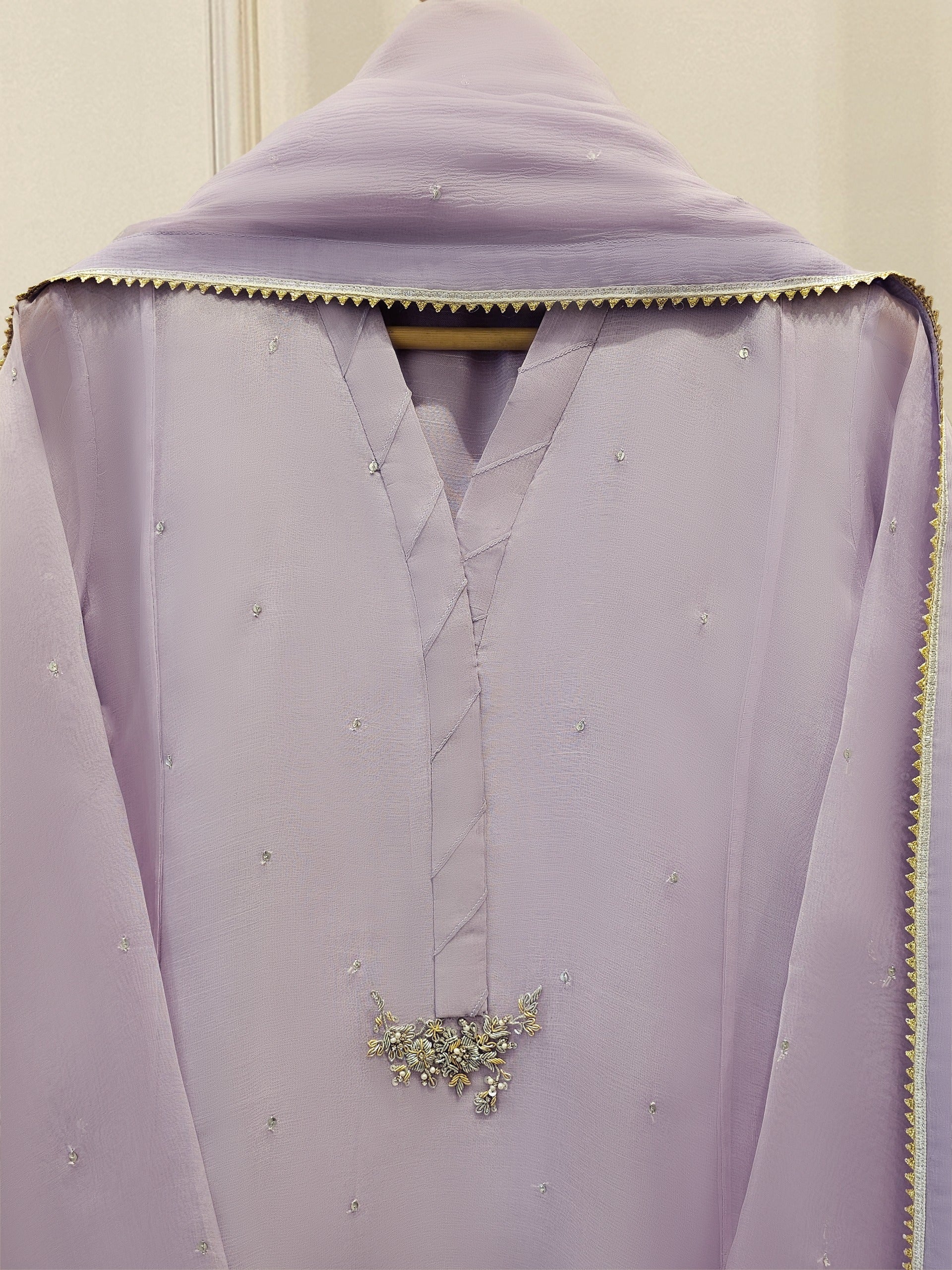 3 Piece - Pure Organza Embroidered Suit S111748 - Image 2