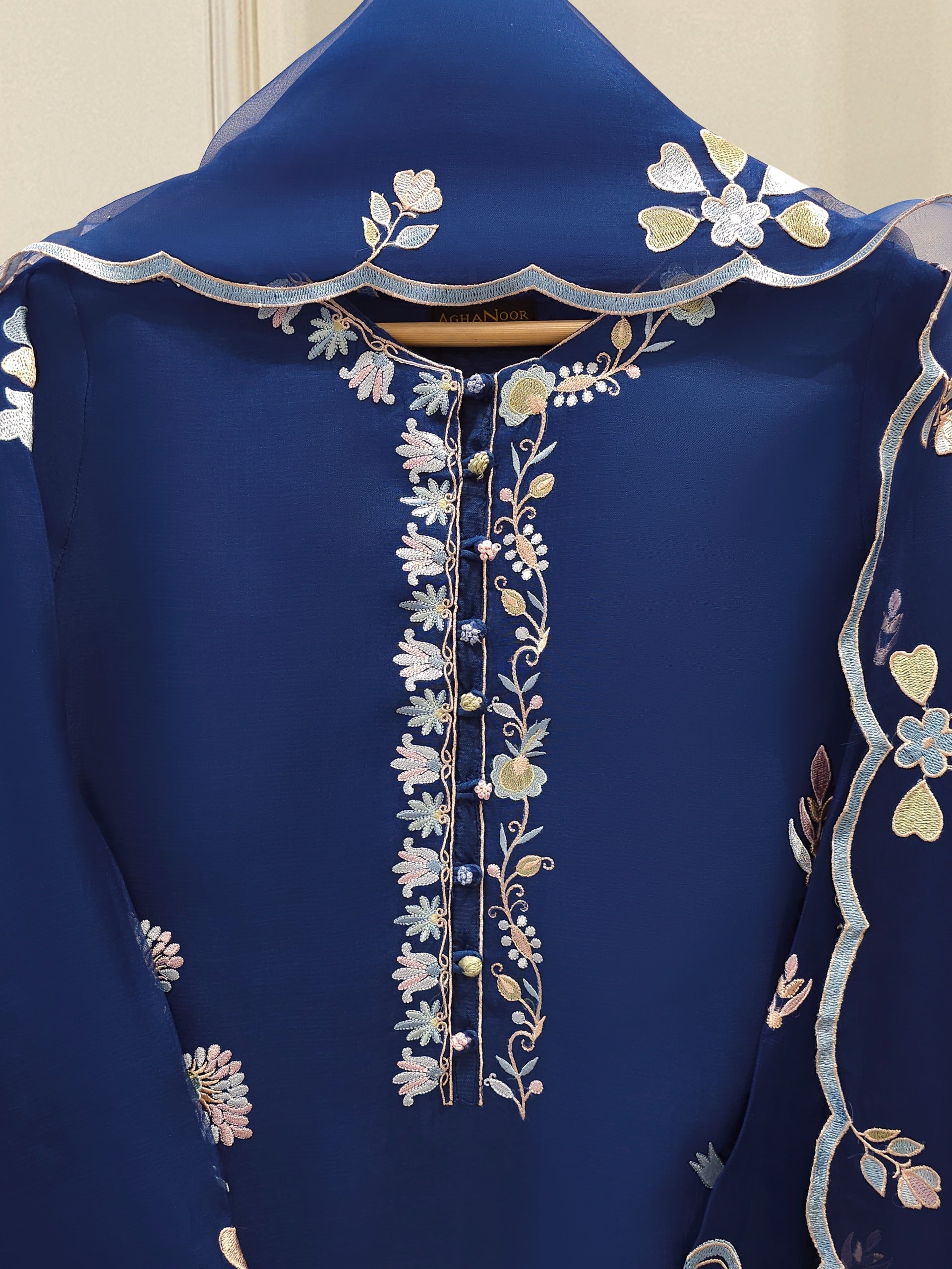 3 Piece - Pure Organza Embroidered Suit S111872 - Image 2