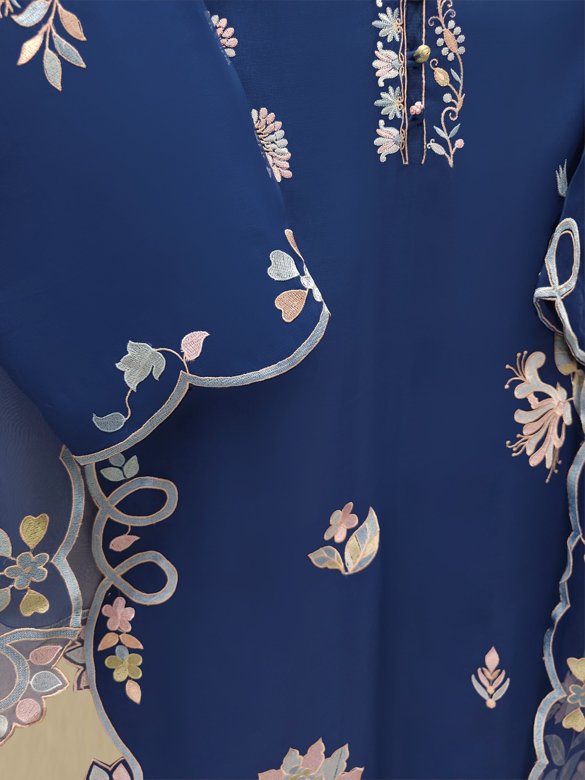 3 Piece - Pure Organza Embroidered Suit S111872 - Image 3