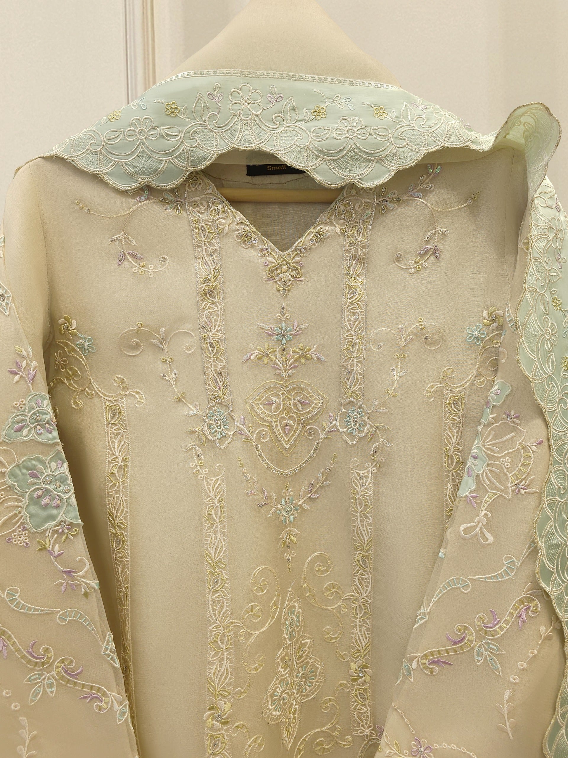 3 Piece - Pure Organza Embroidered Suit S111963 - Image 2