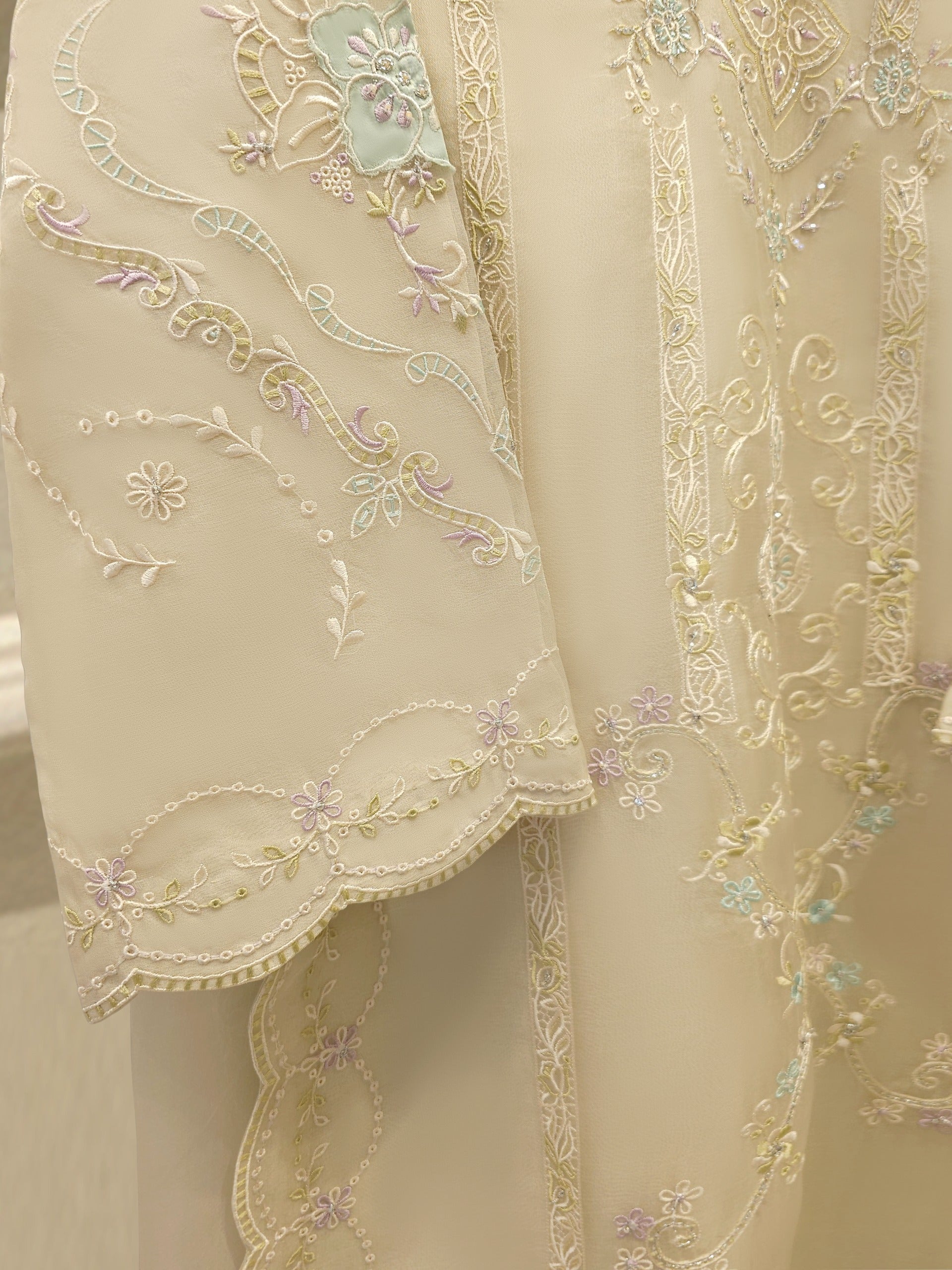 3 Piece - Pure Organza Embroidered Suit S111963 - Image 3