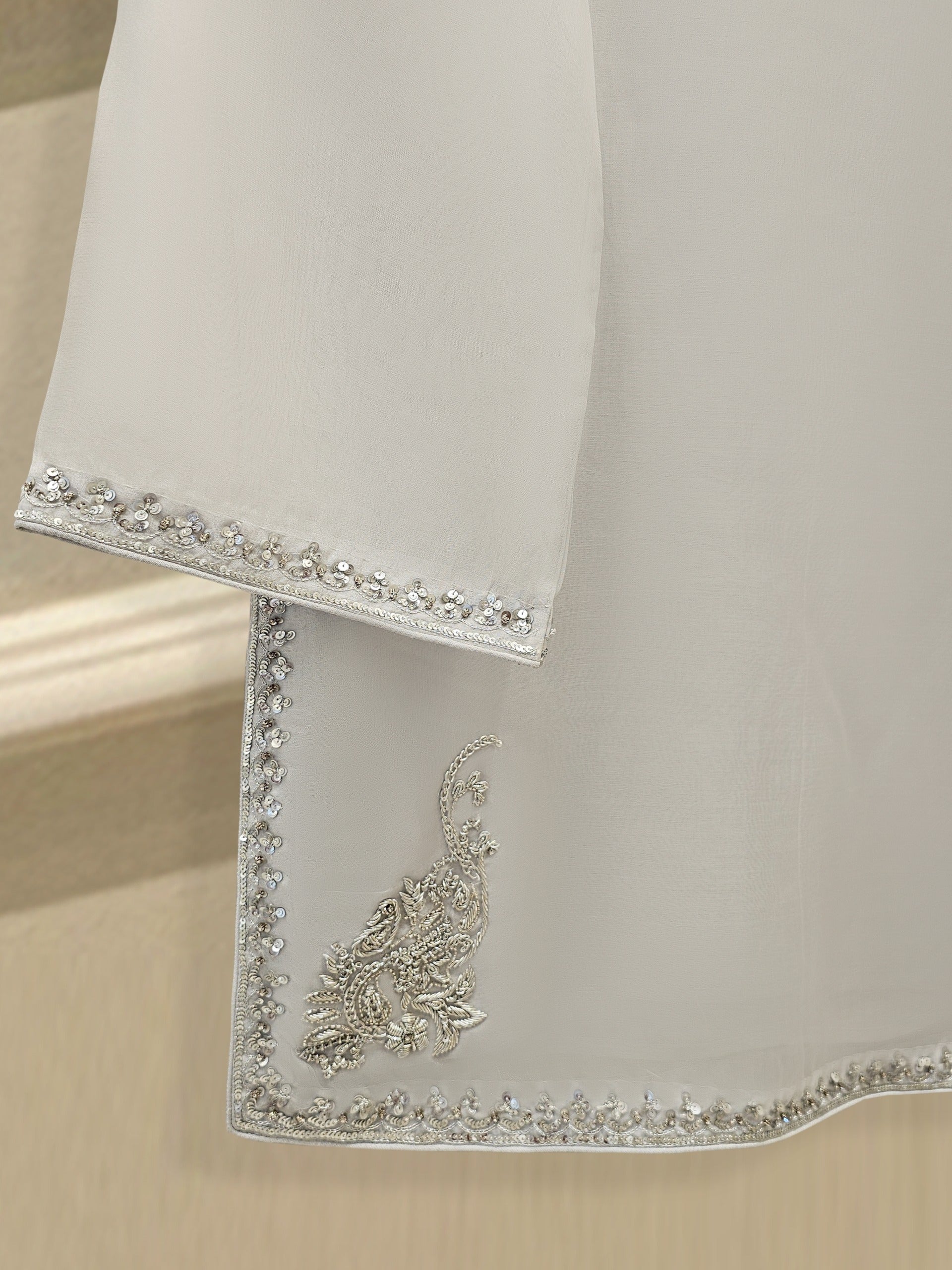 3 Piece - Pure Organza Embroidered Suit S111965 - Image 3