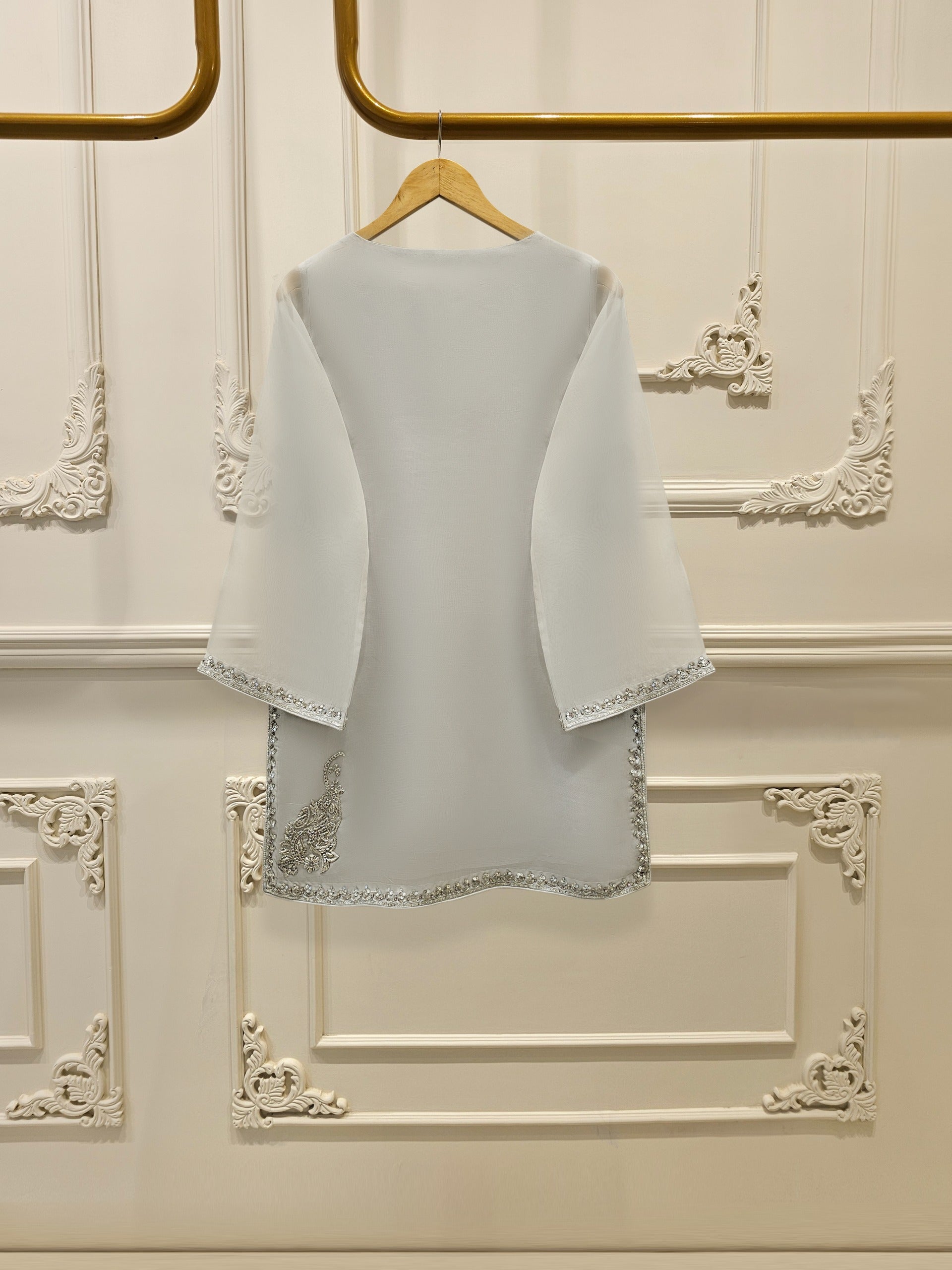 3 Piece - Pure Organza Embroidered Suit S111965 - Image 4
