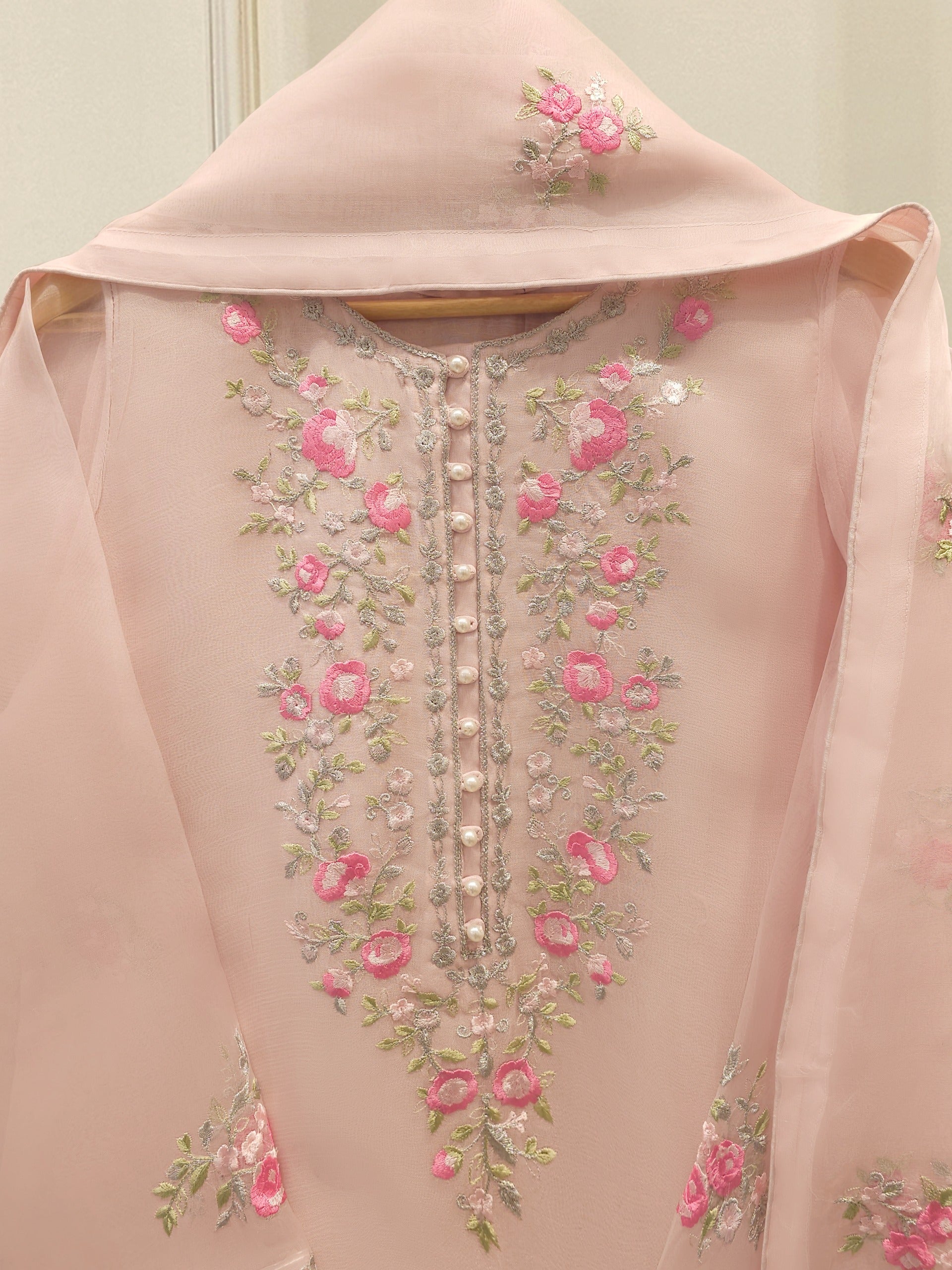 3 Piece - Pure Organza Embroidered Suit S112430 - Image 2