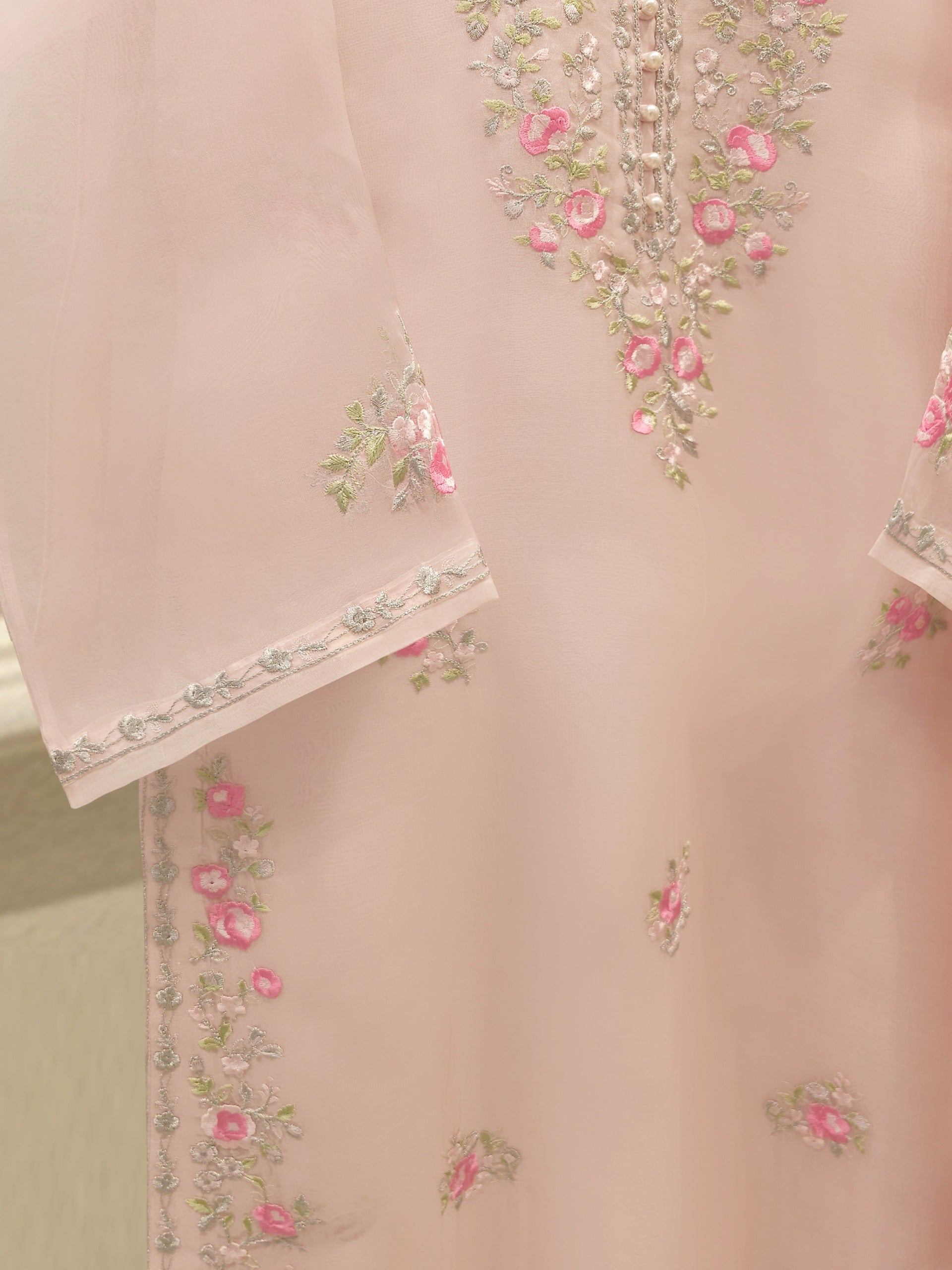 3 Piece - Pure Organza Embroidered Suit S112430 - Image 3