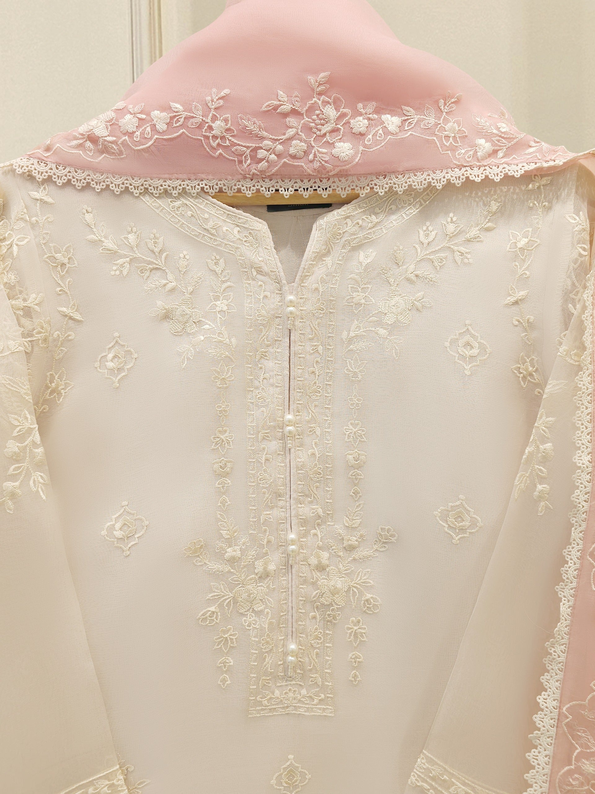 3 Piece - Pure Organza Embroidered Suit S112339 - Image 2