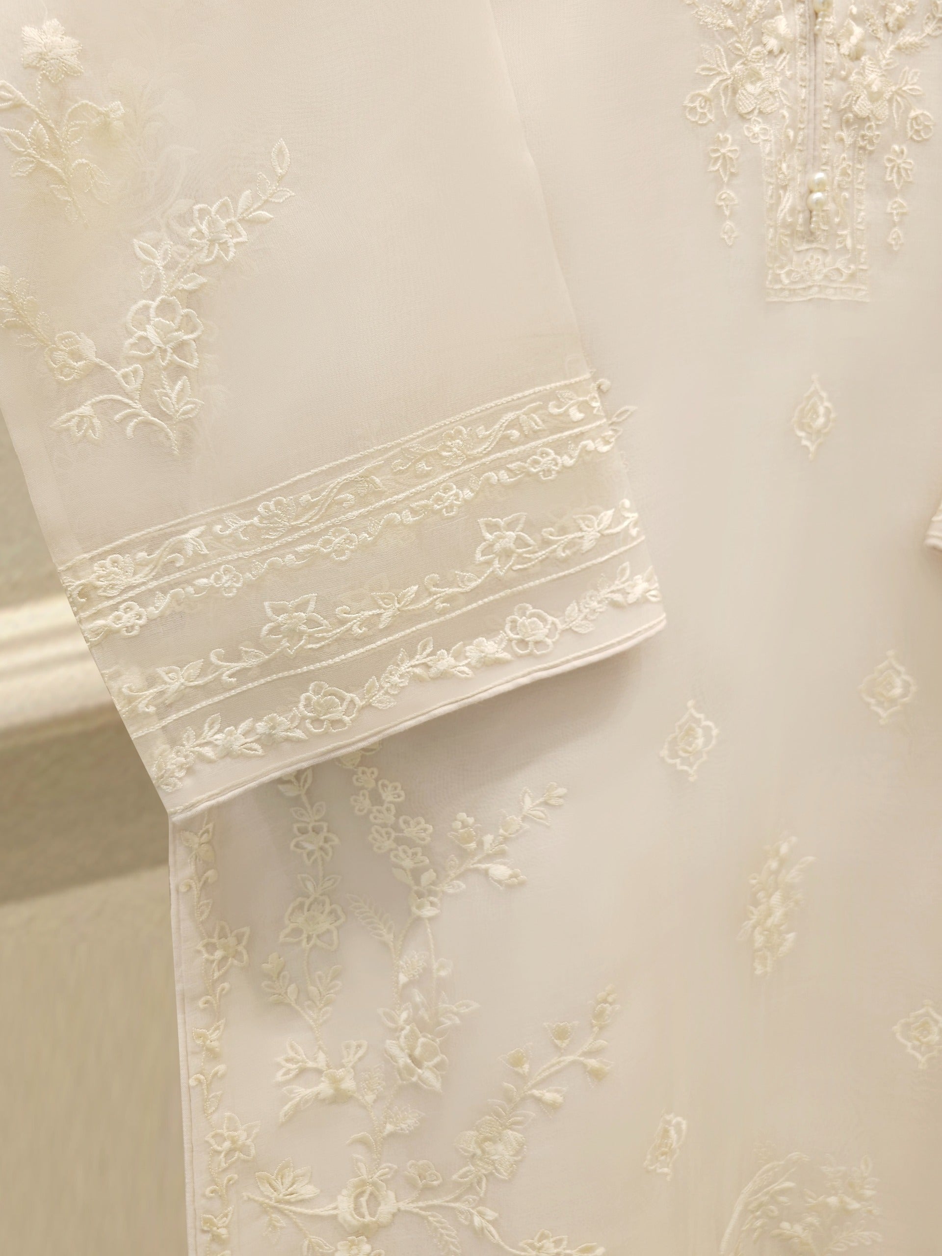 3 Piece - Pure Organza Embroidered Suit S112339 - Image 3