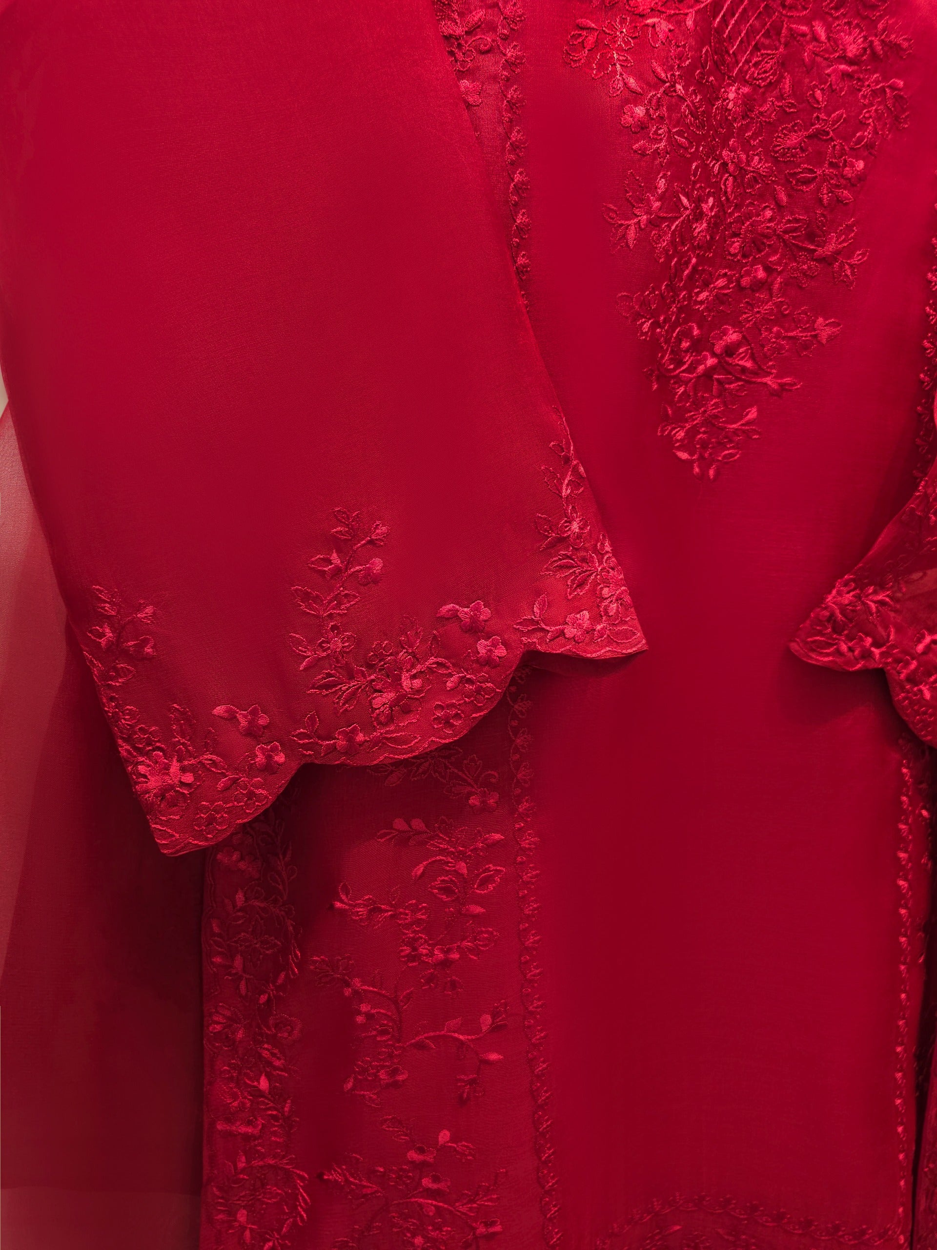 3 Piece - Pure Organza Embroidered Suit S112371 - Image 3