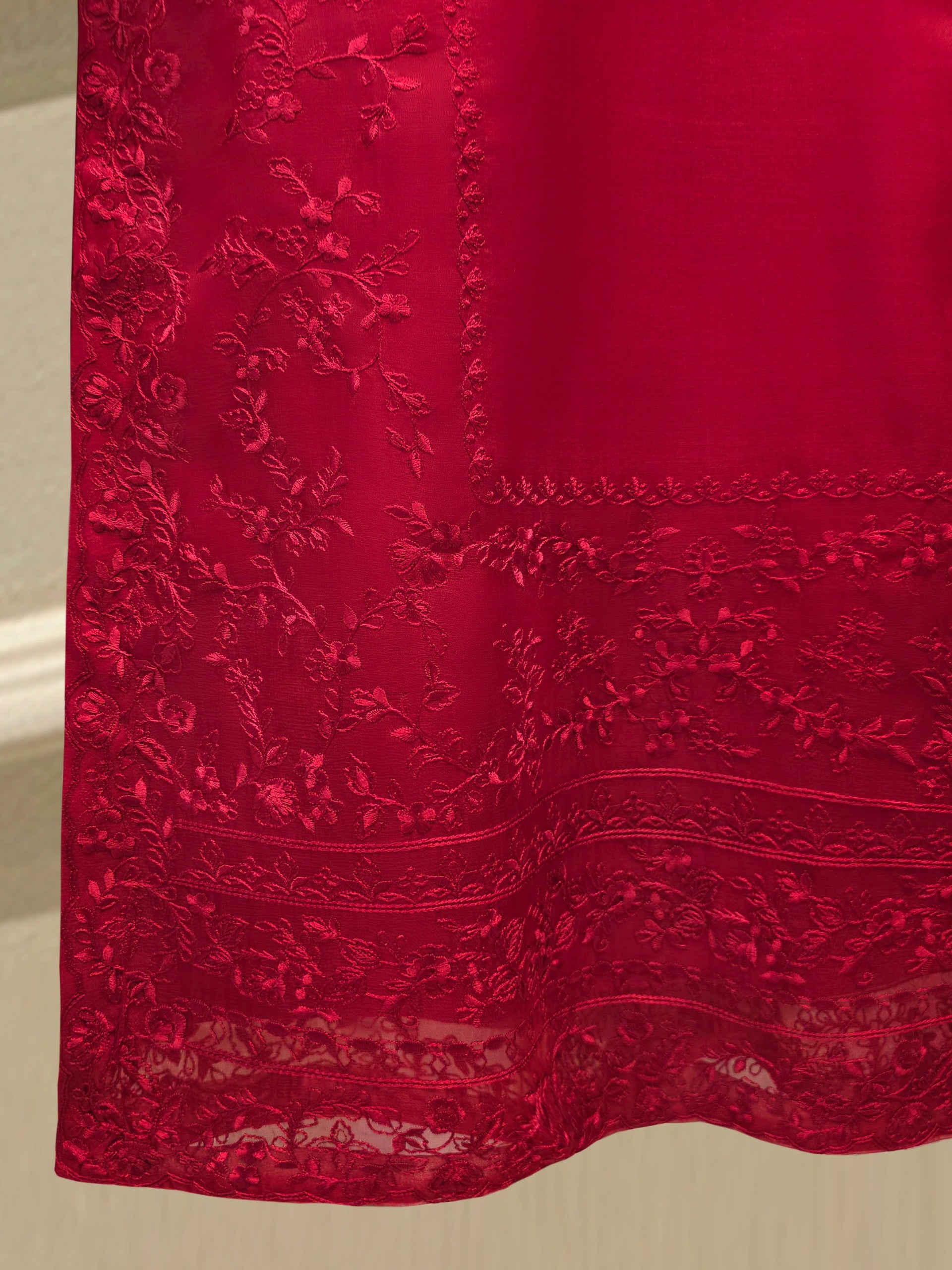 3 Piece - Pure Organza Embroidered Suit S112371 - Image 4