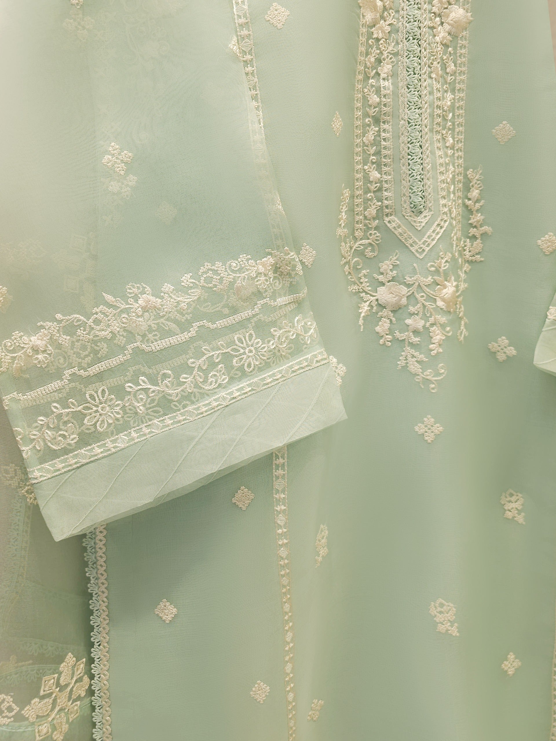 3 Piece - Pure Organza Embroidered Suit S112375 - Image 3