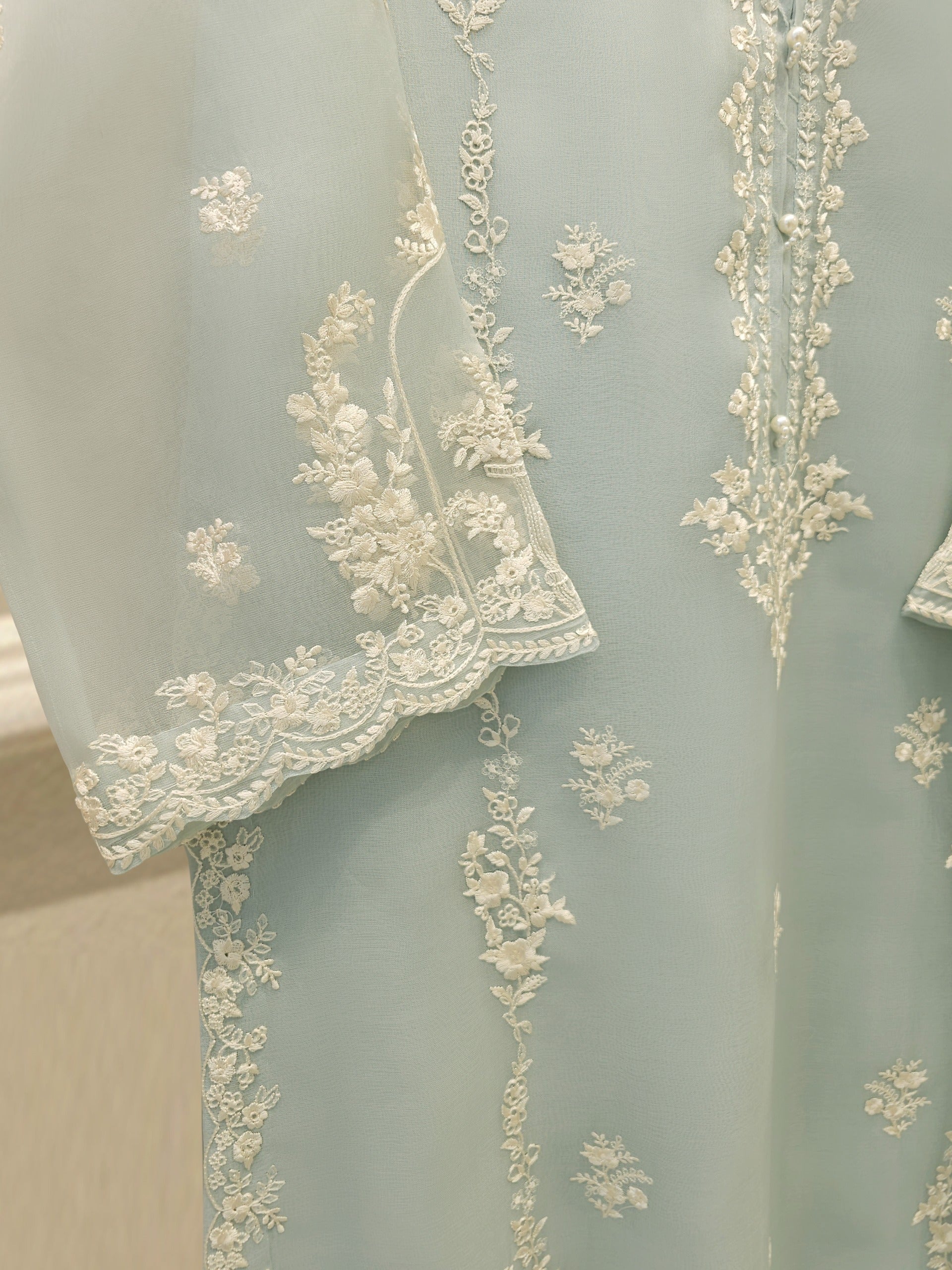 3 Piece - Pure Organza Embroidered Suit S112447 - Image 3