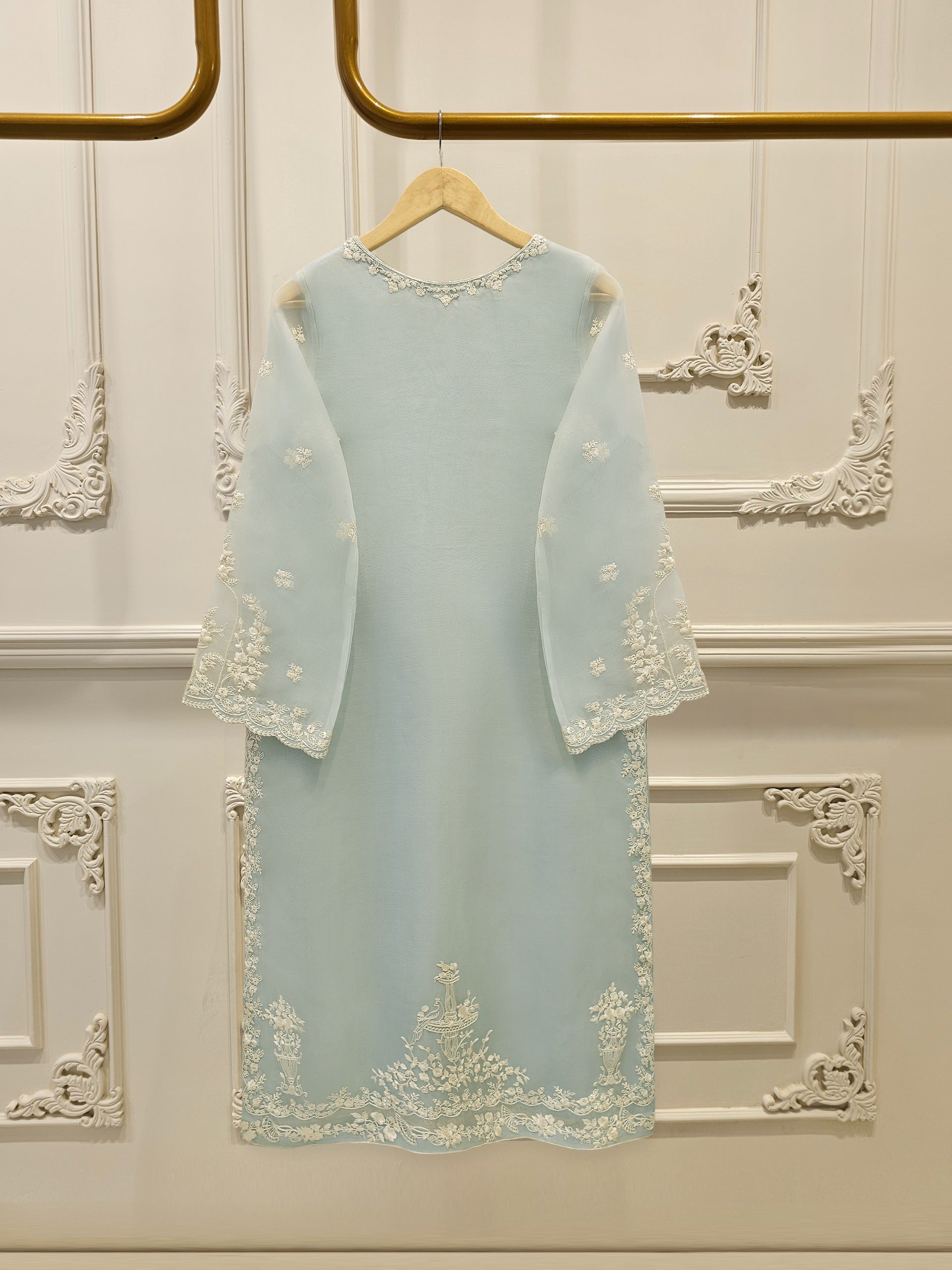 3 Piece - Pure Organza Embroidered Suit S112447 - Image 5