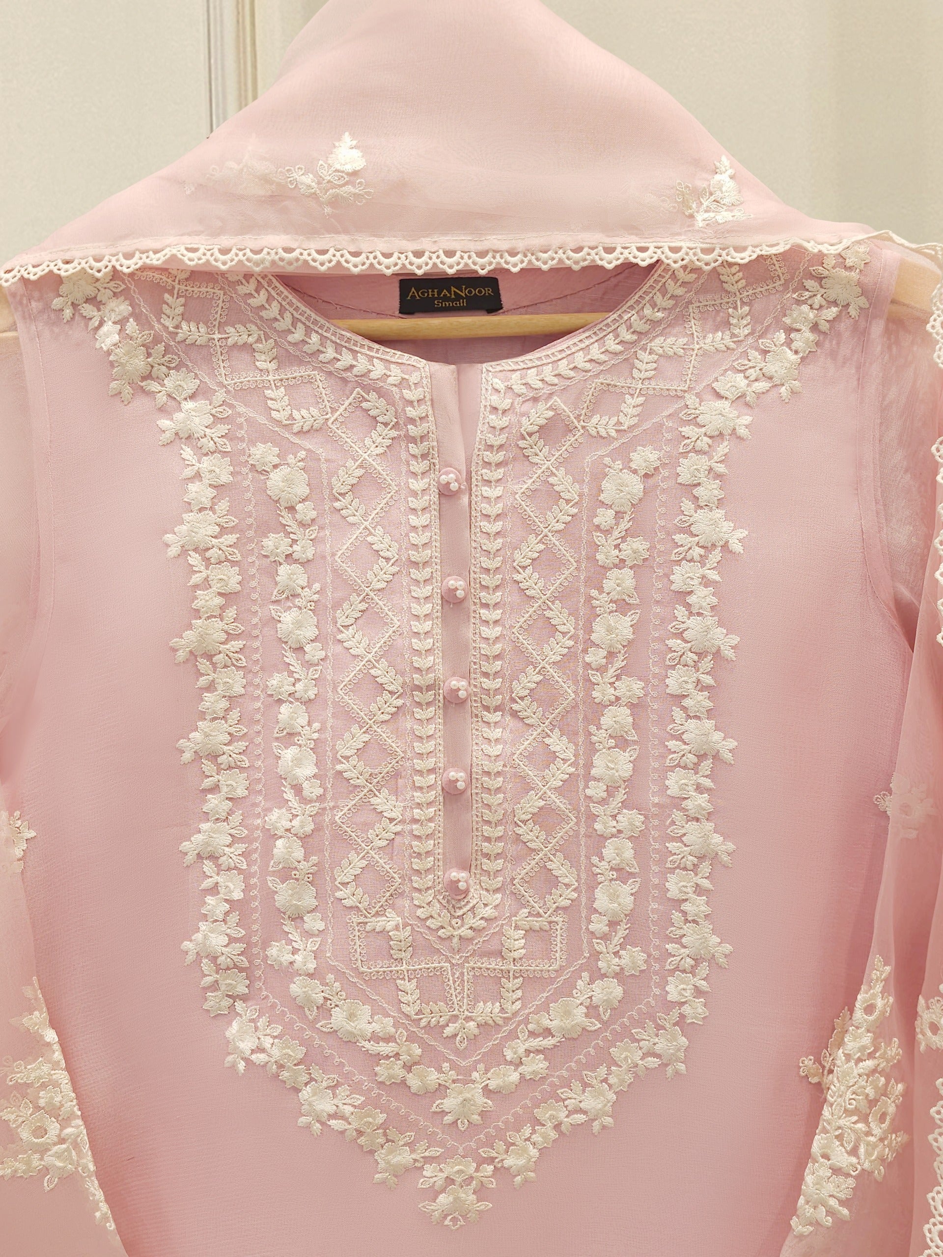 3 Piece - Pure Organza Embroidered Suit S112449 - Image 2