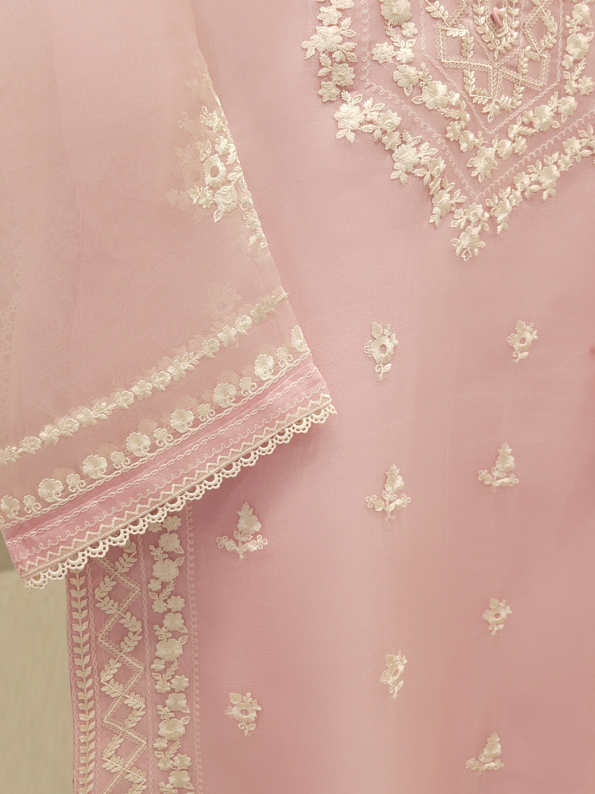 3 Piece - Pure Organza Embroidered Suit S112449 - Image 3