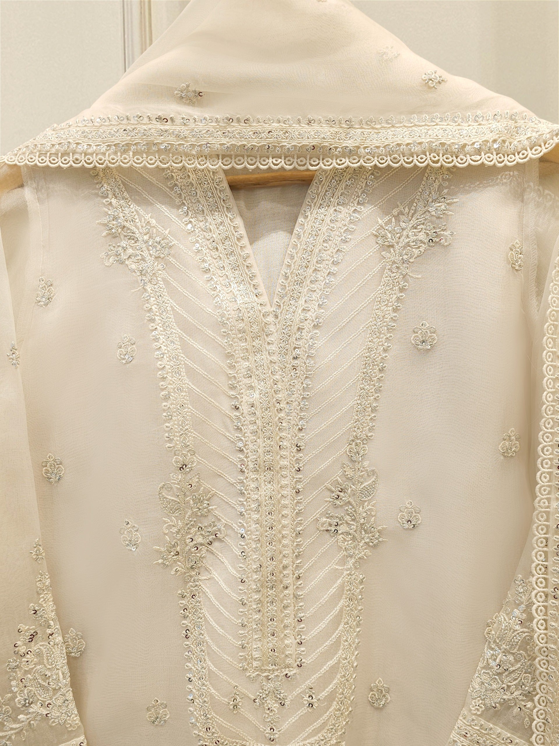 3 Piece - Pure Organza Embroidered Suit S112454 - Image 2