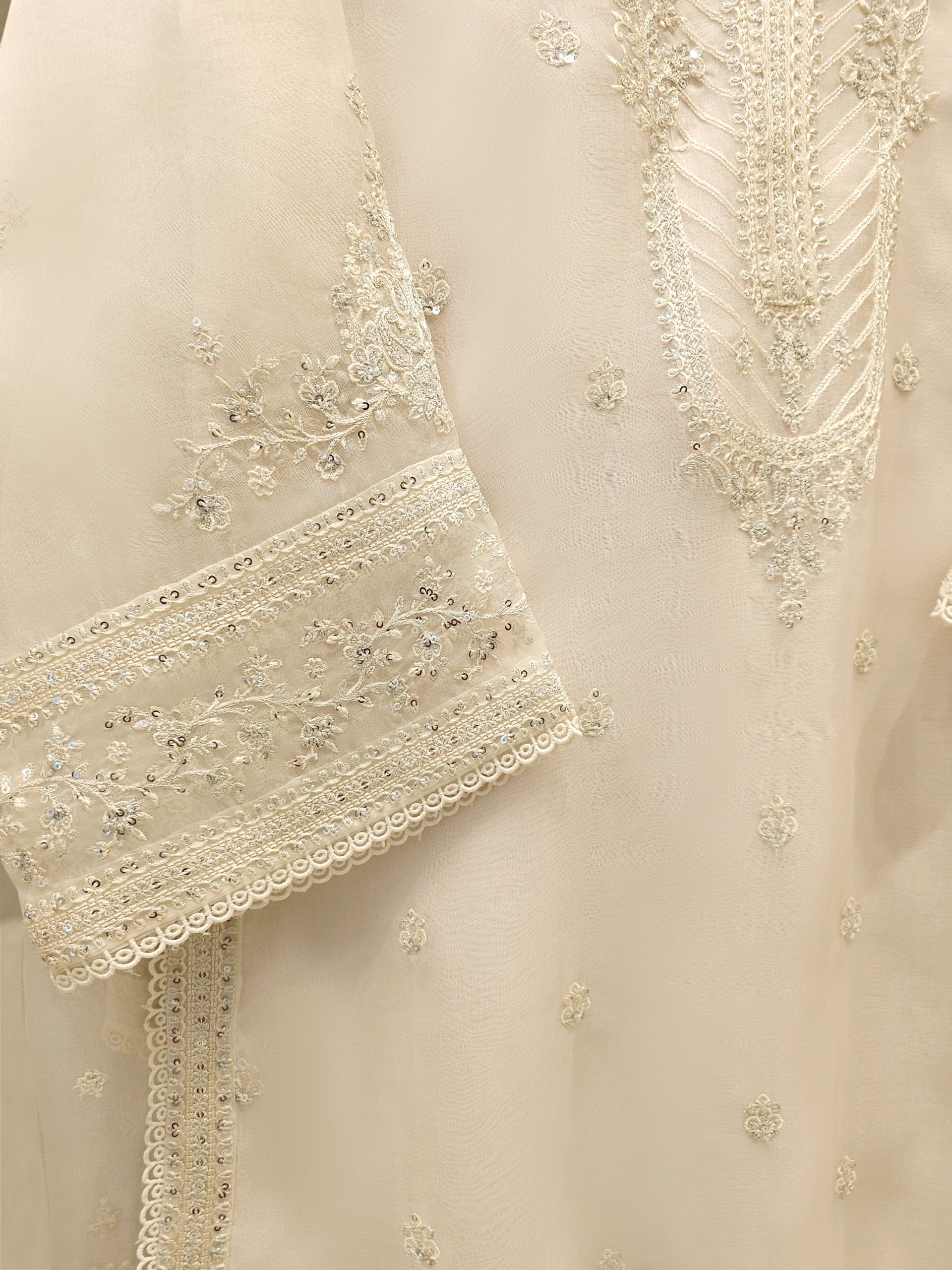 3 Piece - Pure Organza Embroidered Suit S112454 - Image 3
