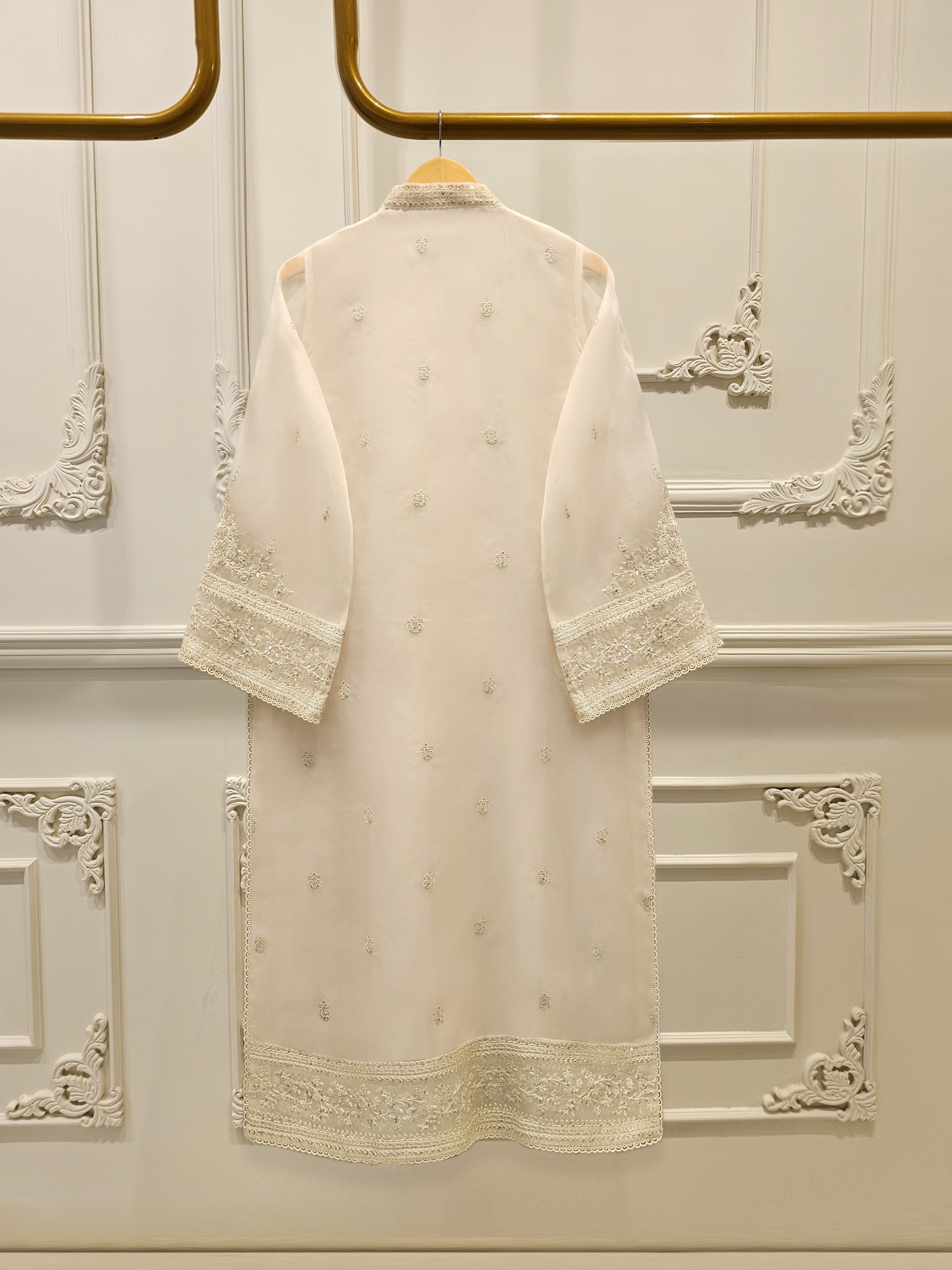 3 Piece - Pure Organza Embroidered Suit S112454 - Image 5