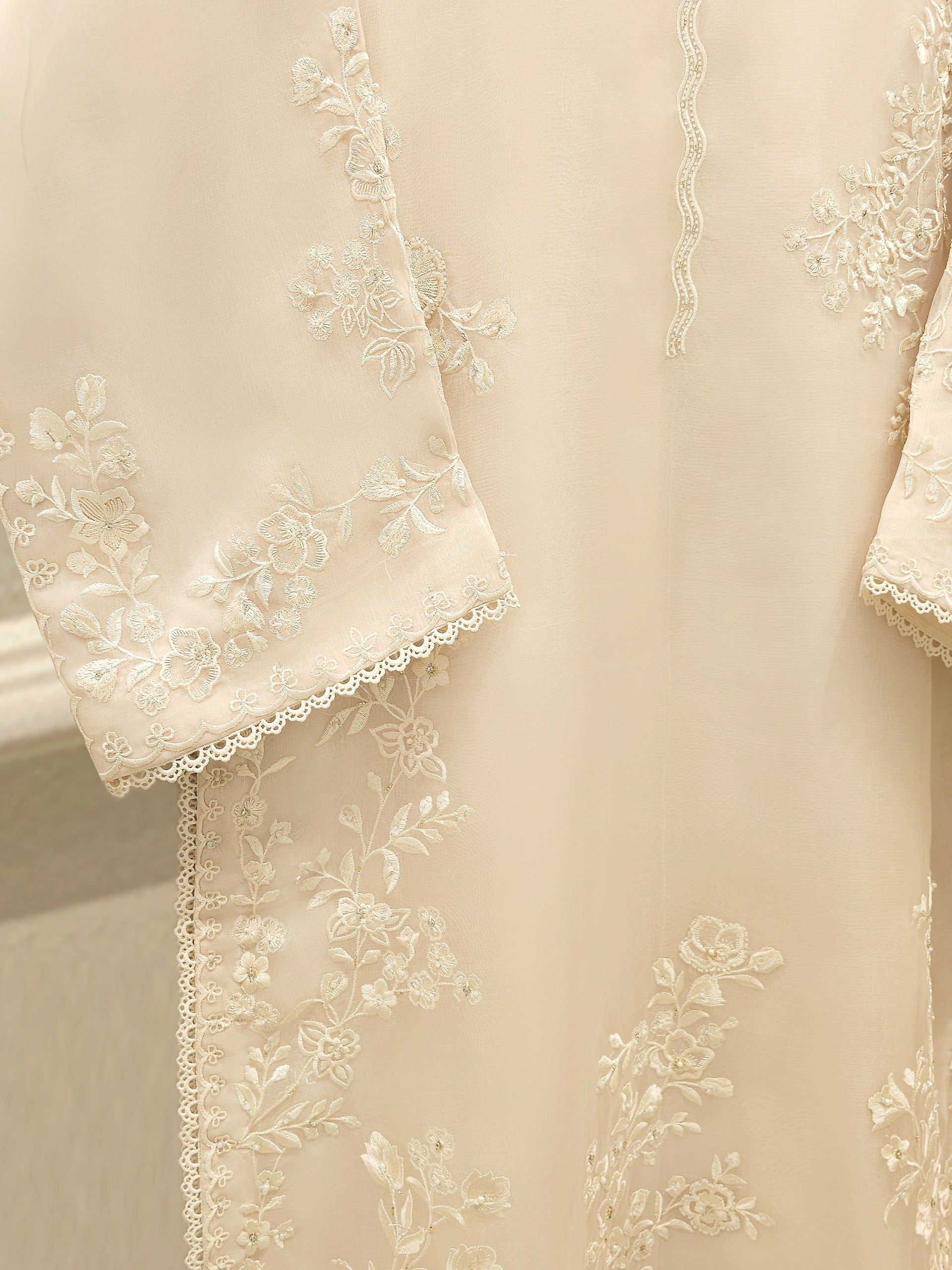 3 Piece - Pure Organza Embroidered Suit S112467 - Image 3