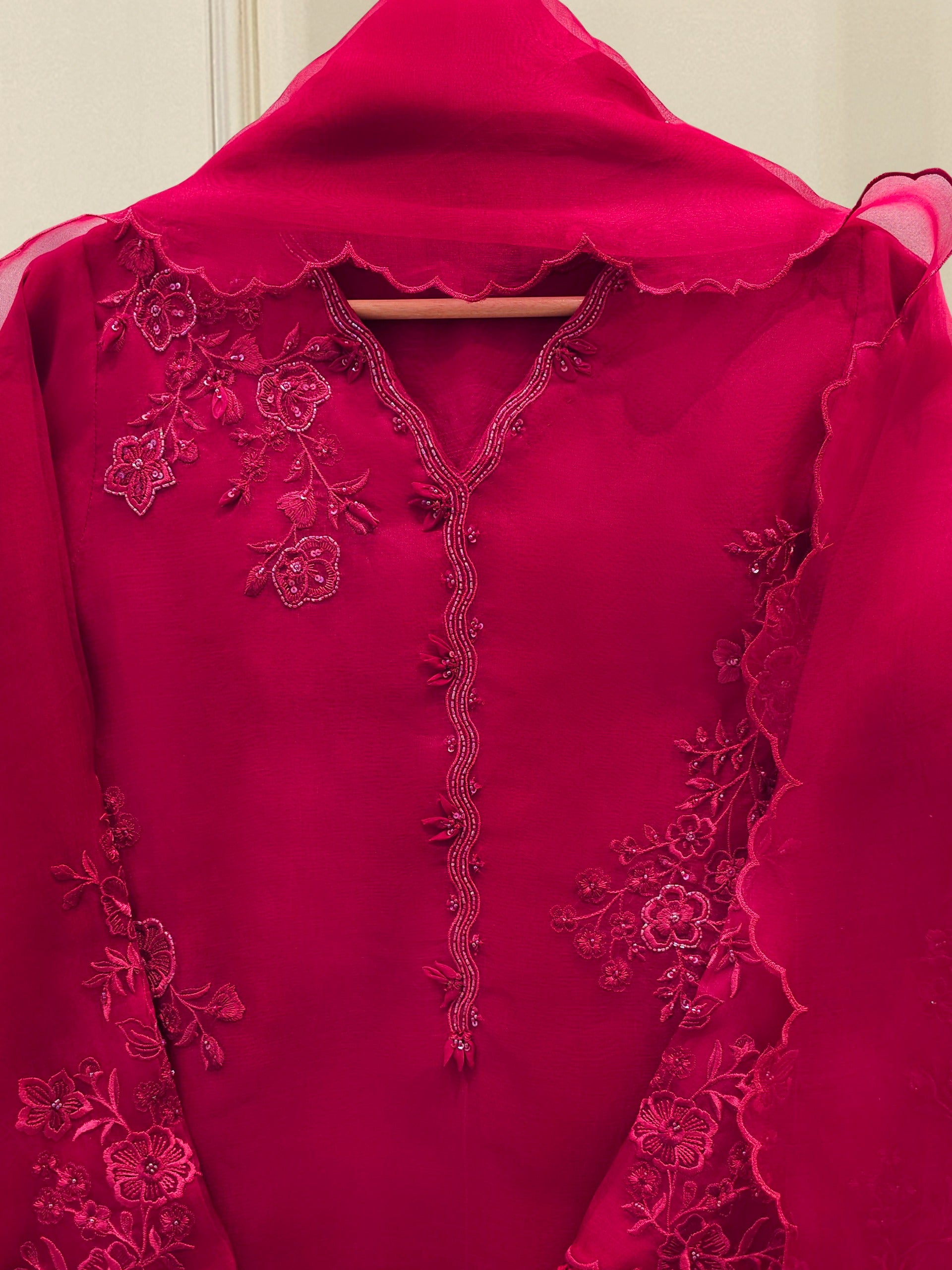 3 Piece - Pure Organza Embroidered Suit S112485 - Image 2