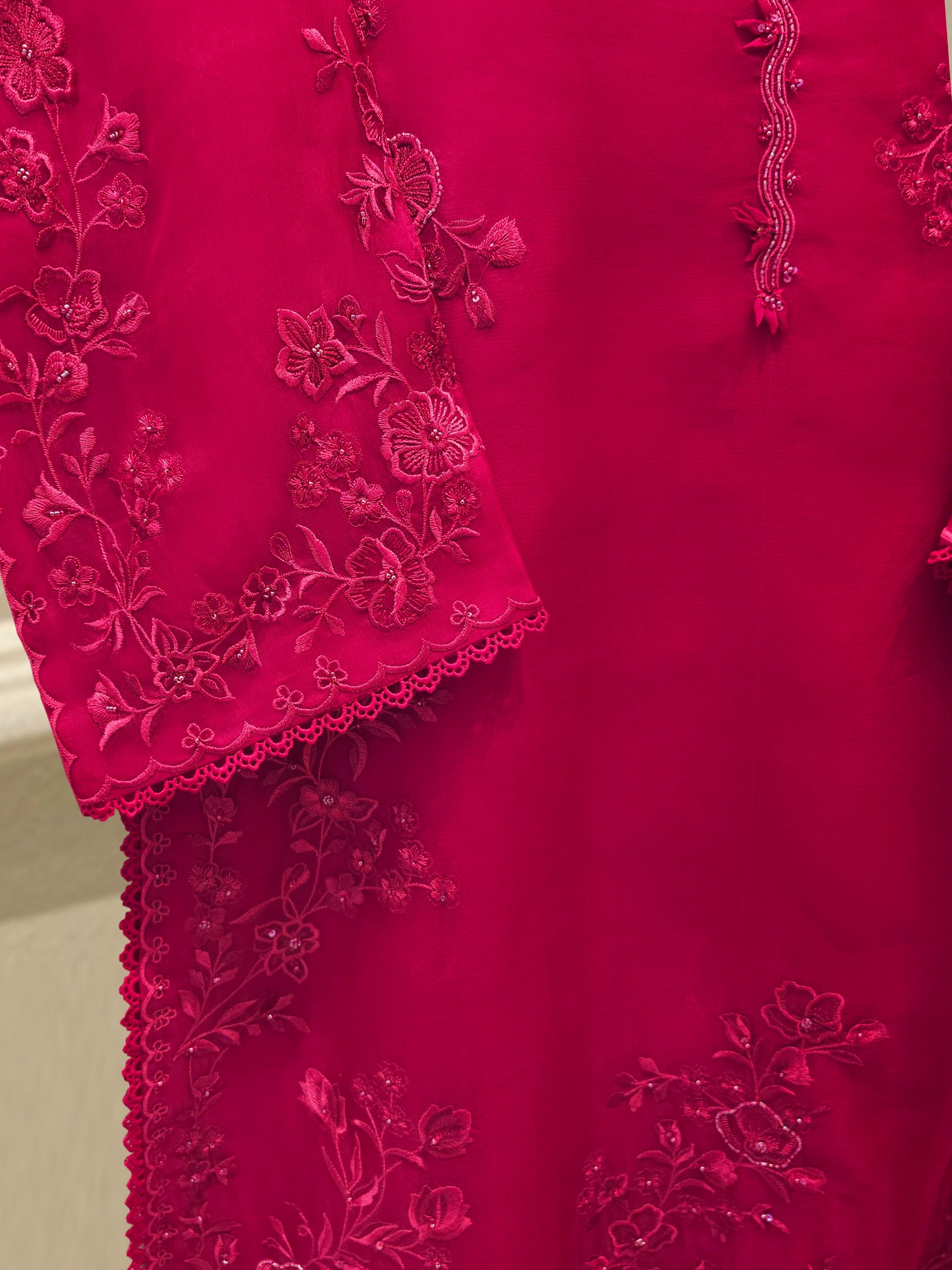 3 Piece - Pure Organza Embroidered Suit S112485 - Image 3
