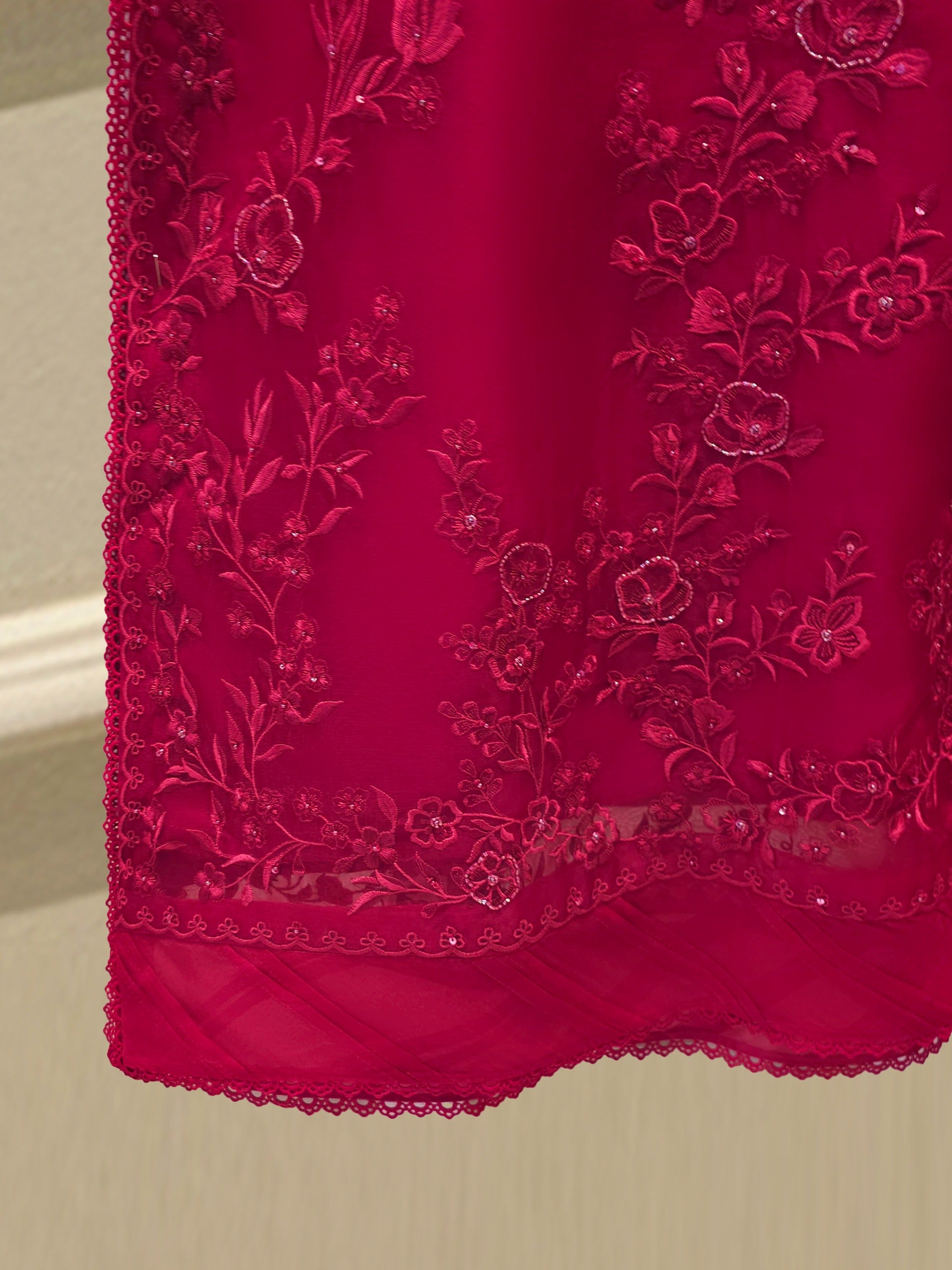 3 Piece - Pure Organza Embroidered Suit S112485 - Image 4