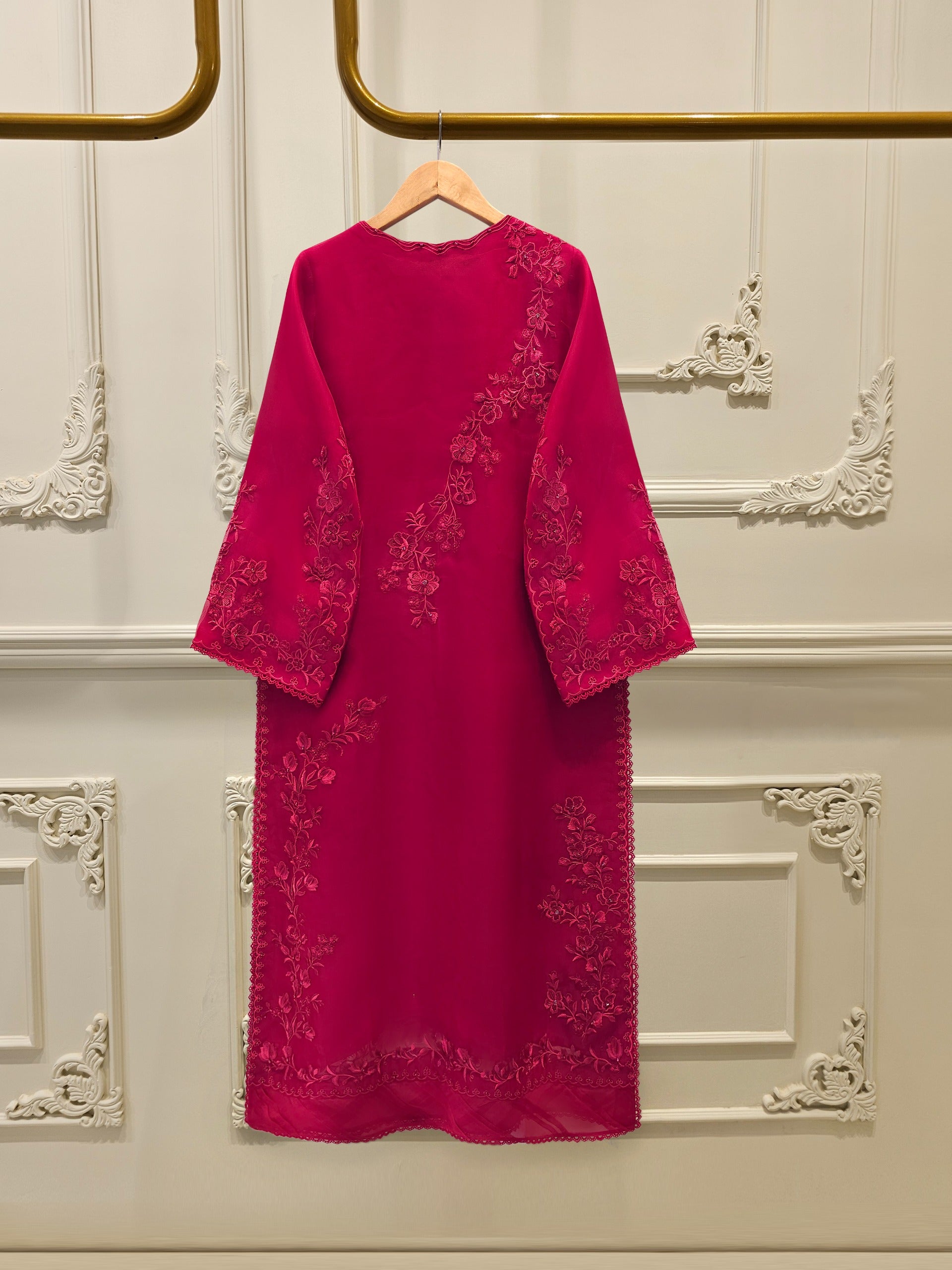 3 Piece - Pure Organza Embroidered Suit S112485 - Image 5