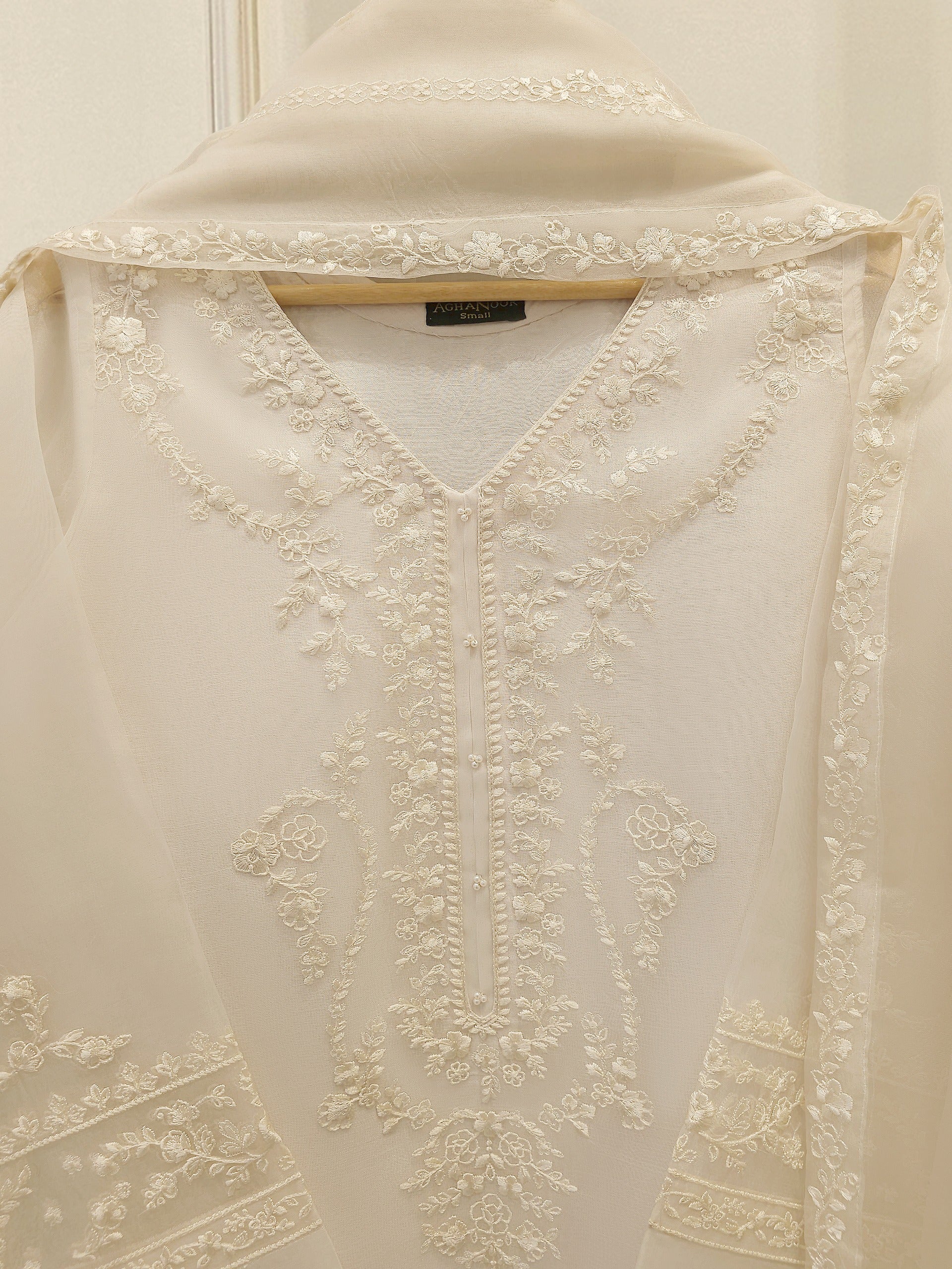 3 Piece - Pure Organza Embroidered Suit S112487 - Image 2