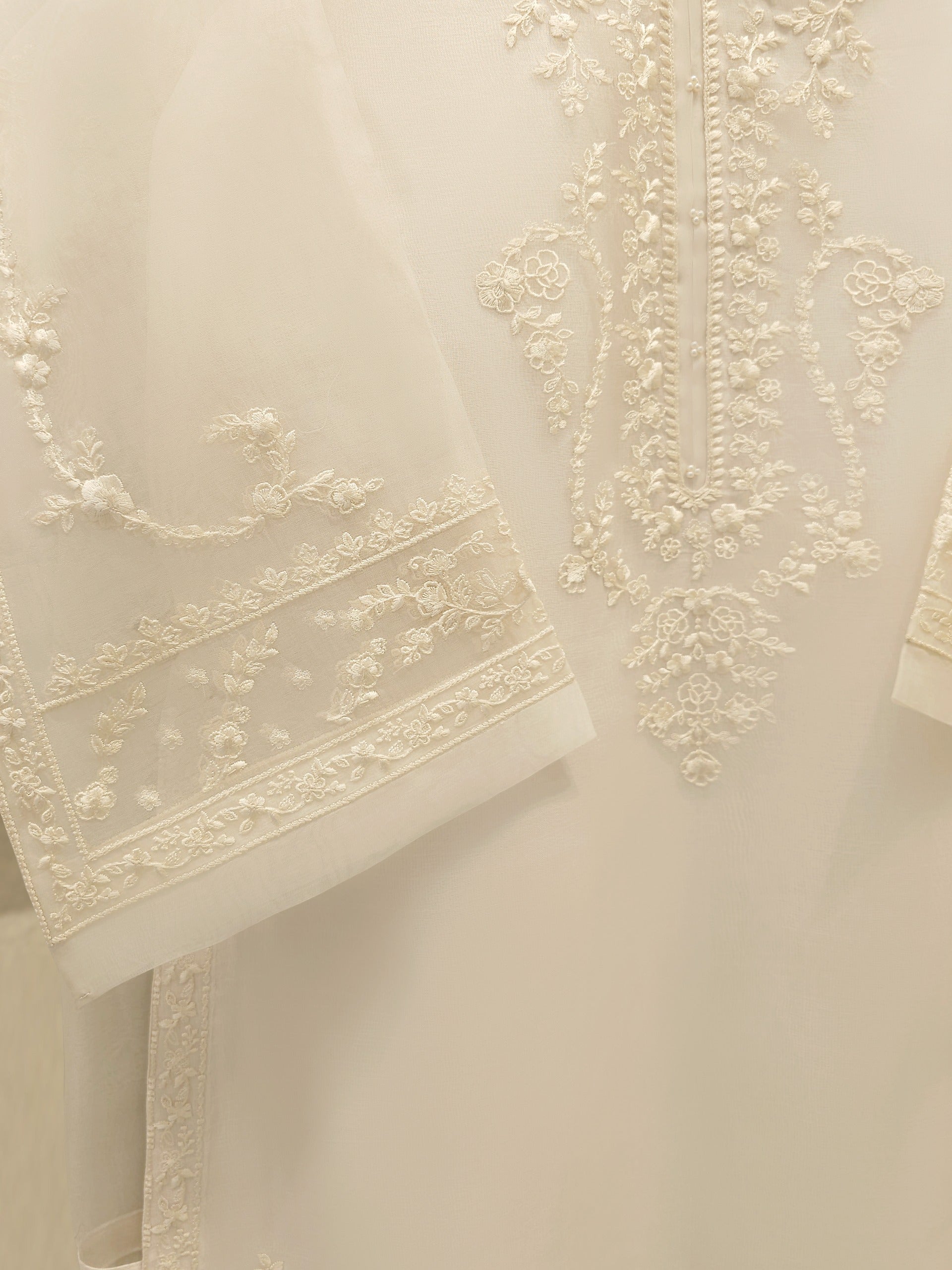3 Piece - Pure Organza Embroidered Suit S112487 - Image 3