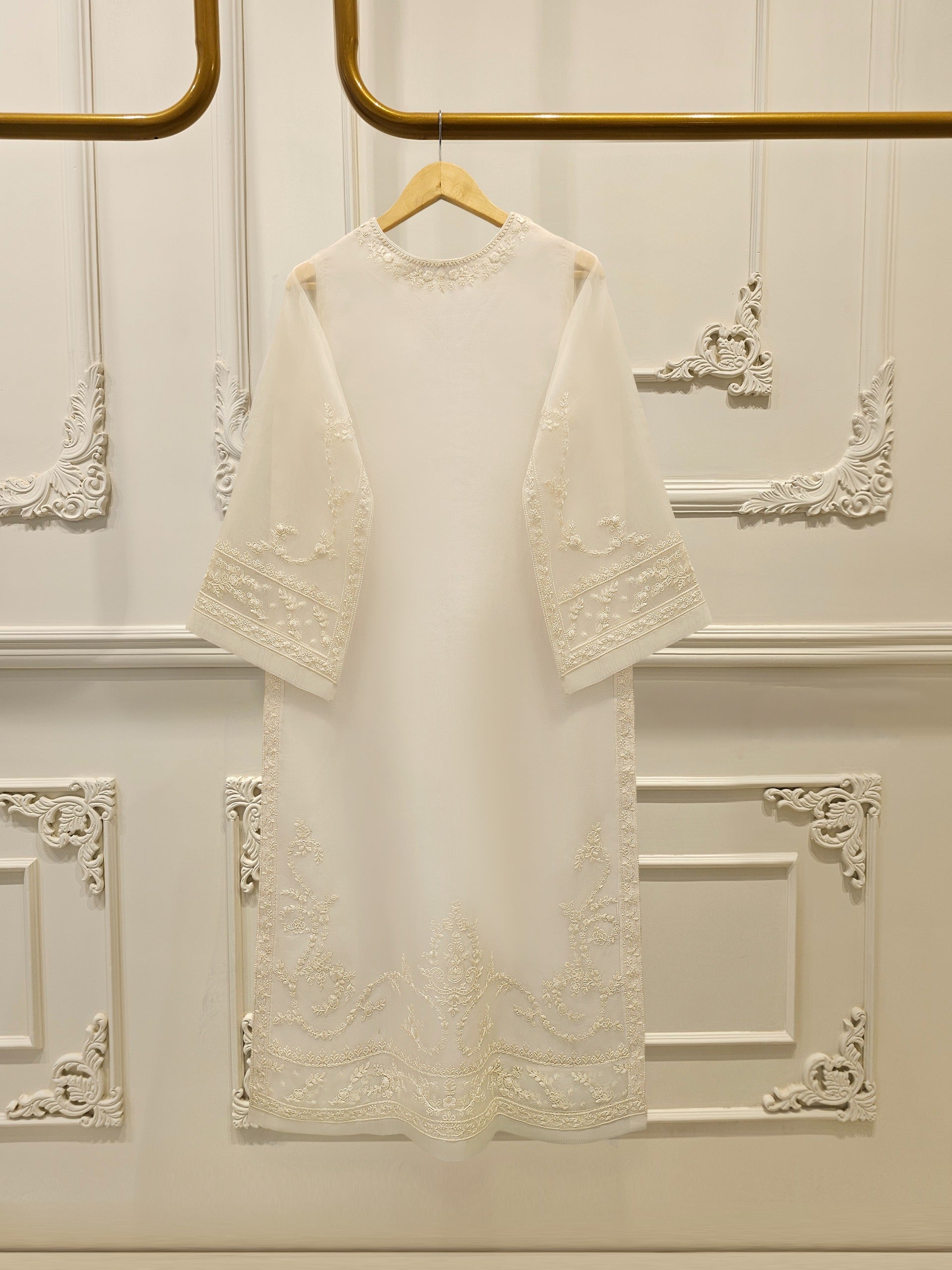 3 Piece - Pure Organza Embroidered Suit S112487 - Image 5