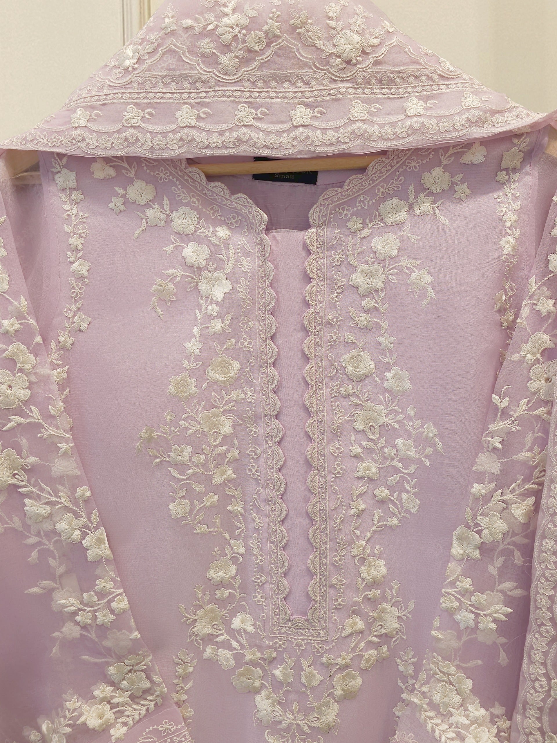 3 Piece - Pure Organza Embroidered Suit S112677 - Image 2